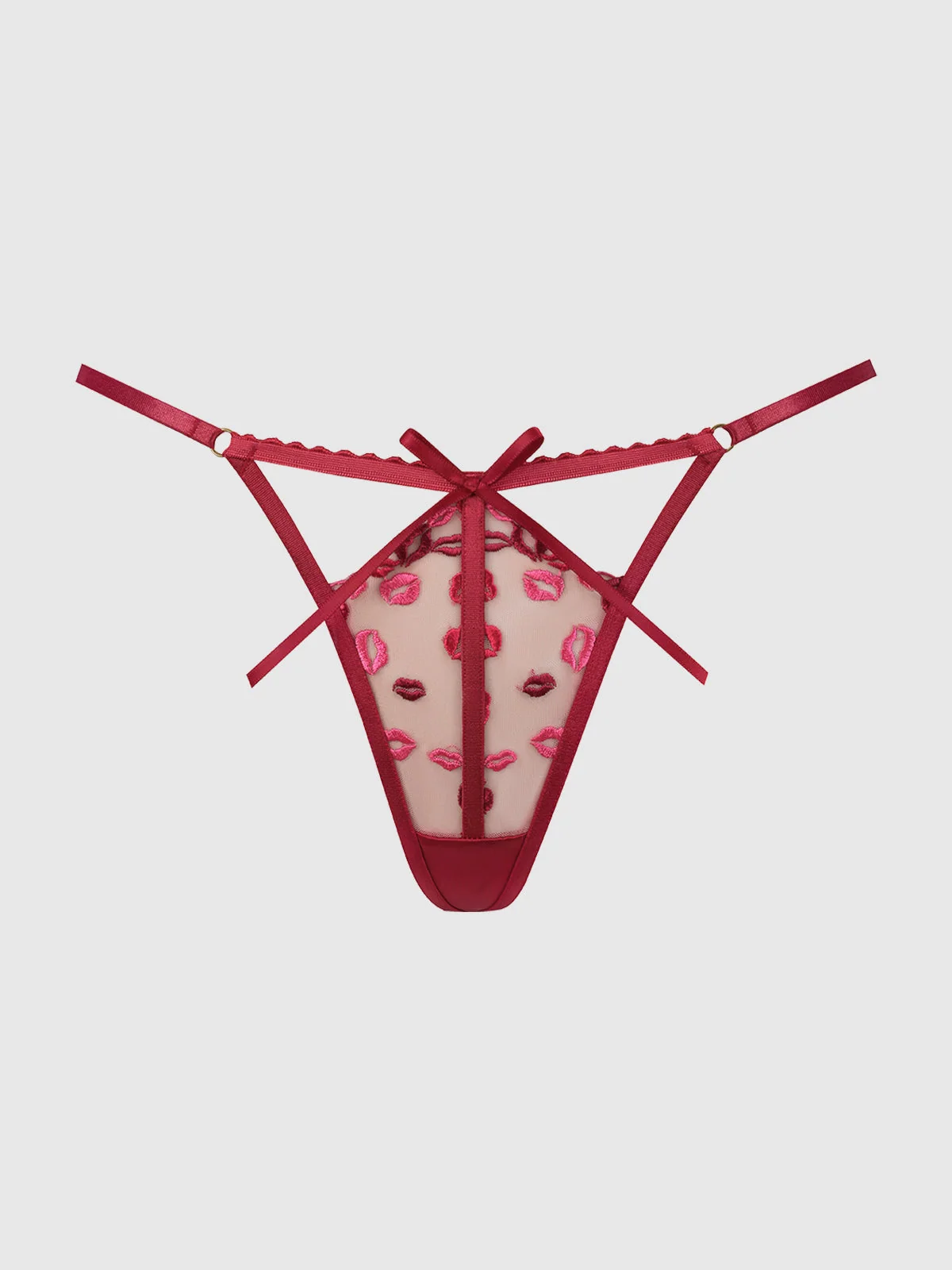 Angelica Lips Embroidery G-String with Pearl Embellishments