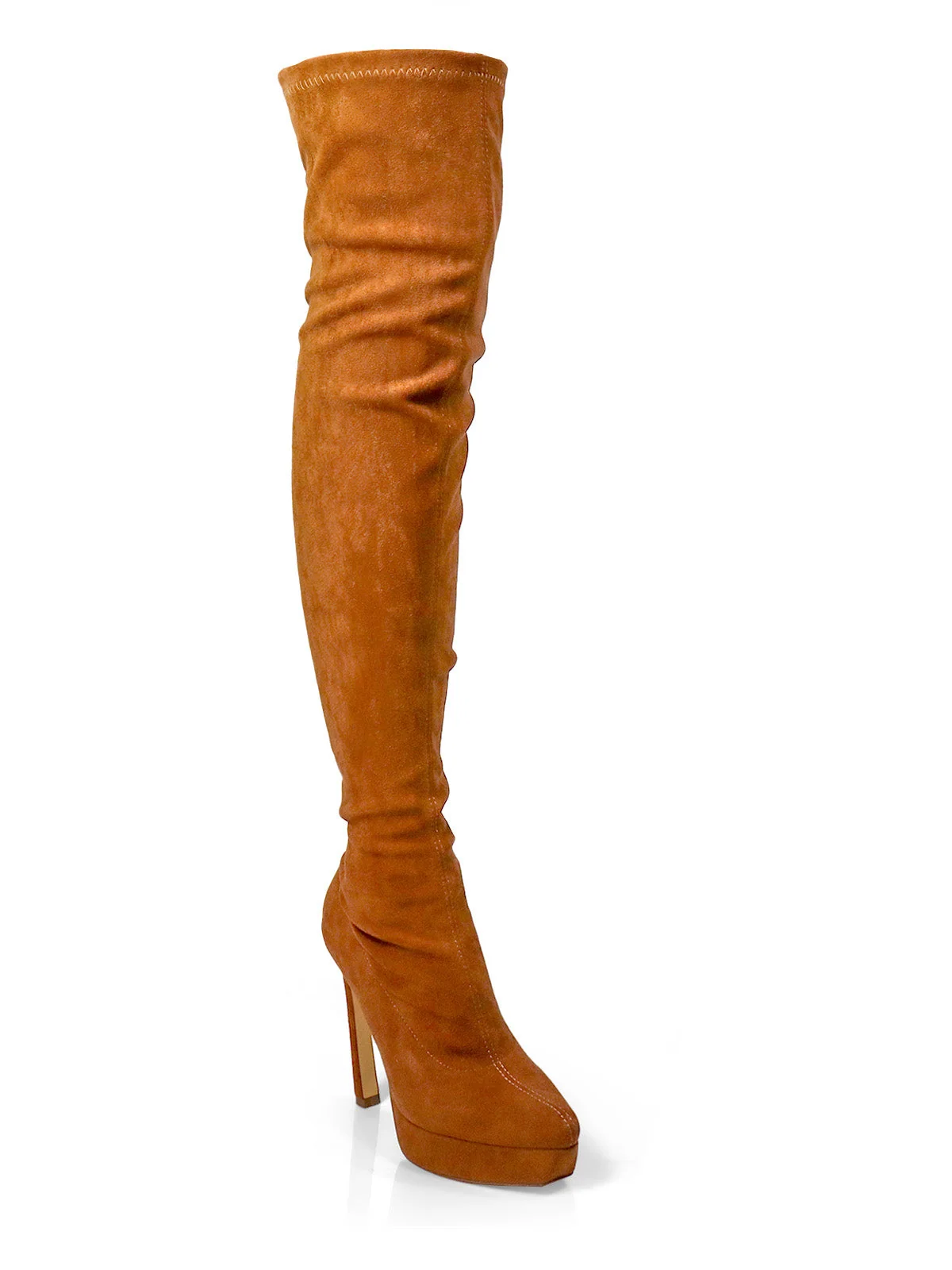 Jadore Stretchy Thigh High Boots in Chestnut Suede