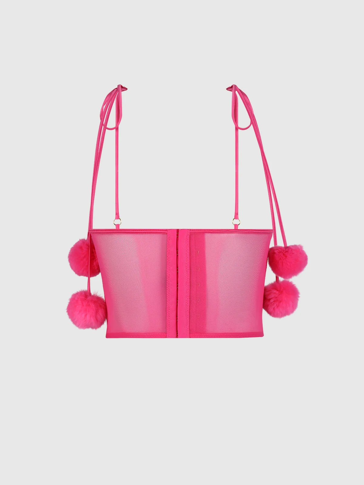 Scarlett Marabou and Mesh Tie Shoulder Pom Pom Bustier