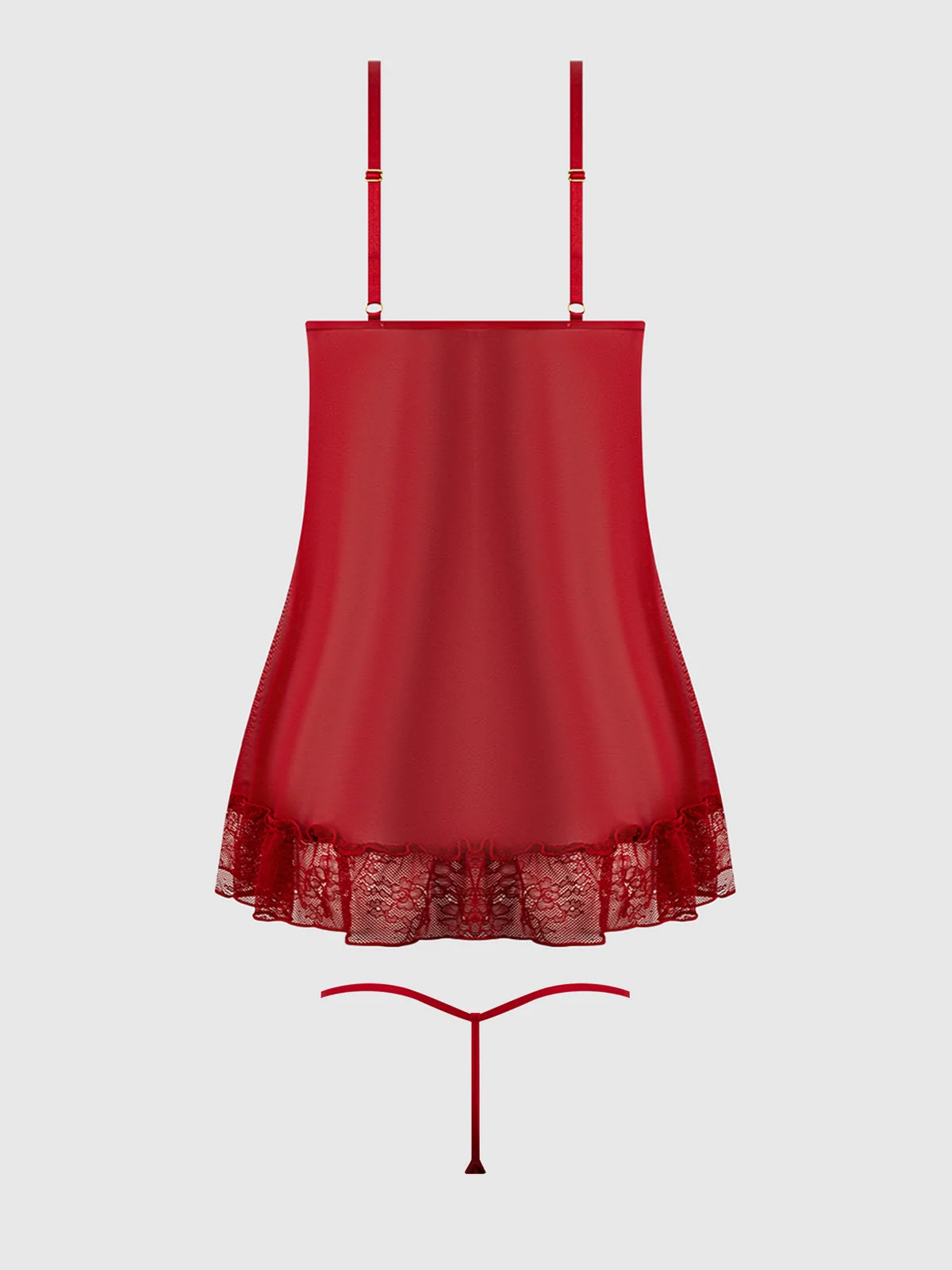 Chiara Lace & Mesh Babydoll Set in Crimson Red