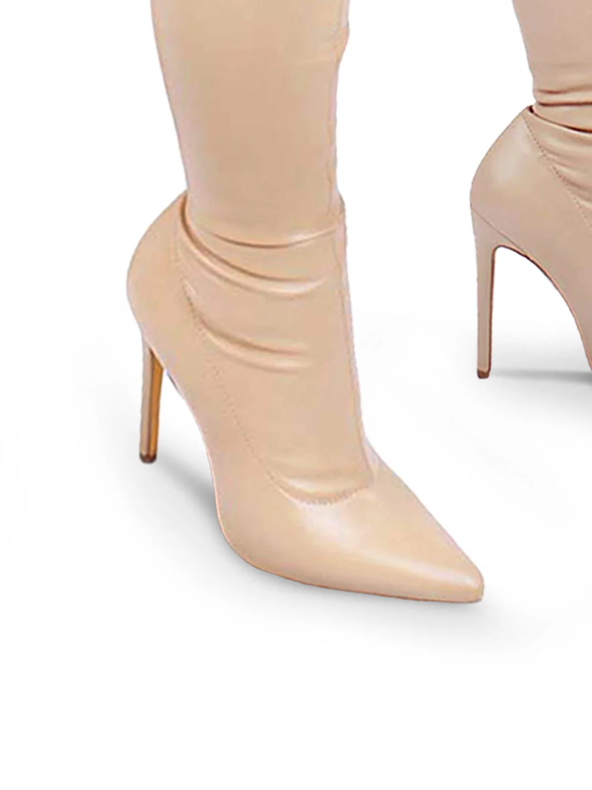 Heidi Stretch Over-the-Knee Boots in Nude Suede with Tie-Back Detail
