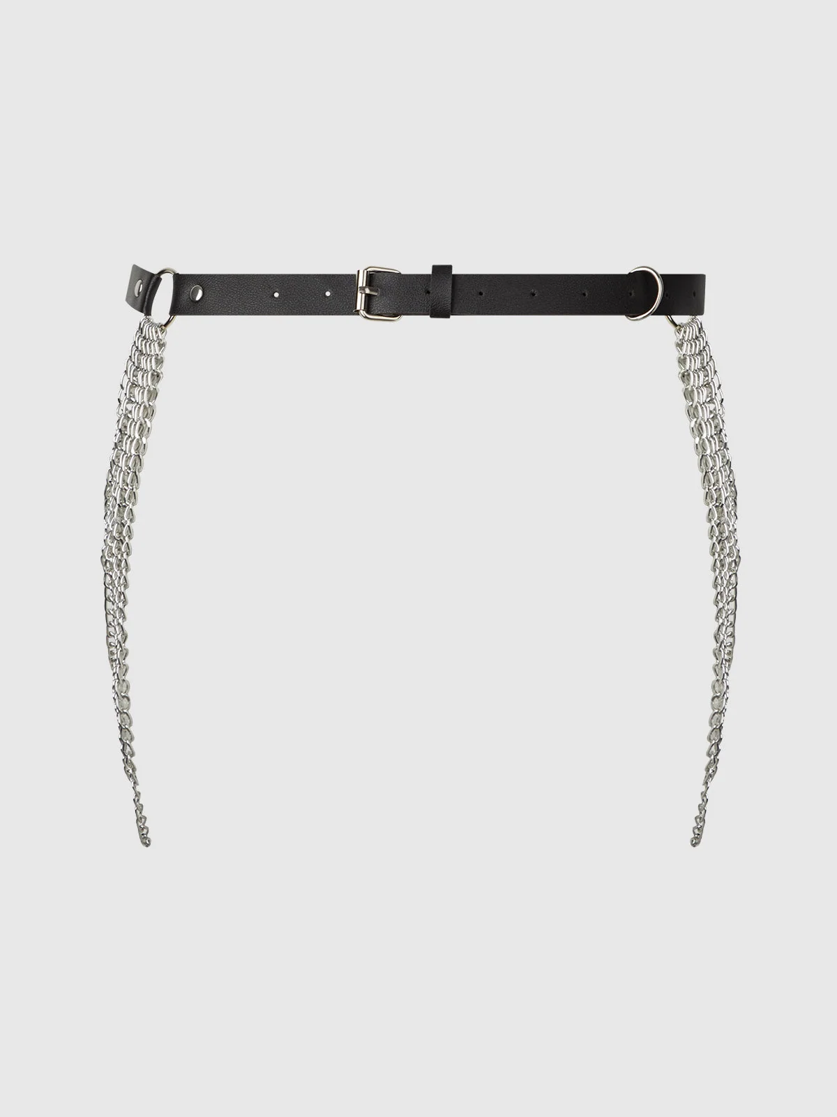 Ziggy Chain & Leather-Like Draped Garter in Black and Silver