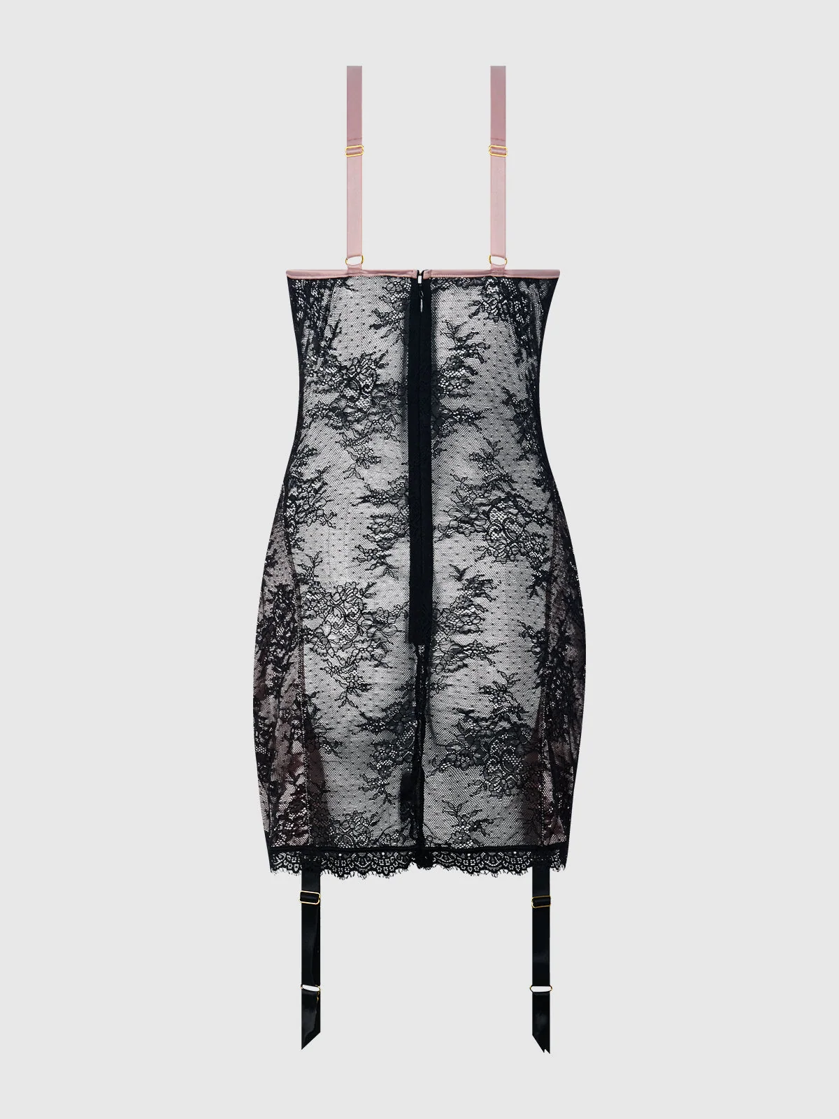 Rosalind Satin and Lace Underwire Chemise in Black and Light Pink