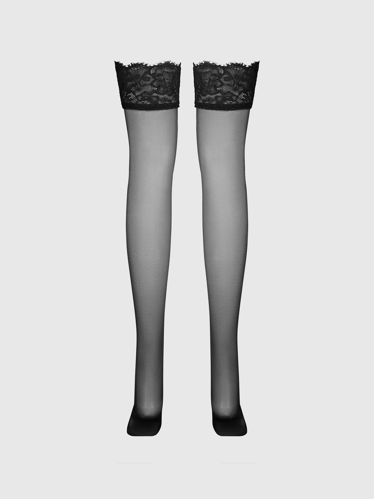 Glossy Sheer Tall Lace Top Thigh Highs for Heels and Lingerie