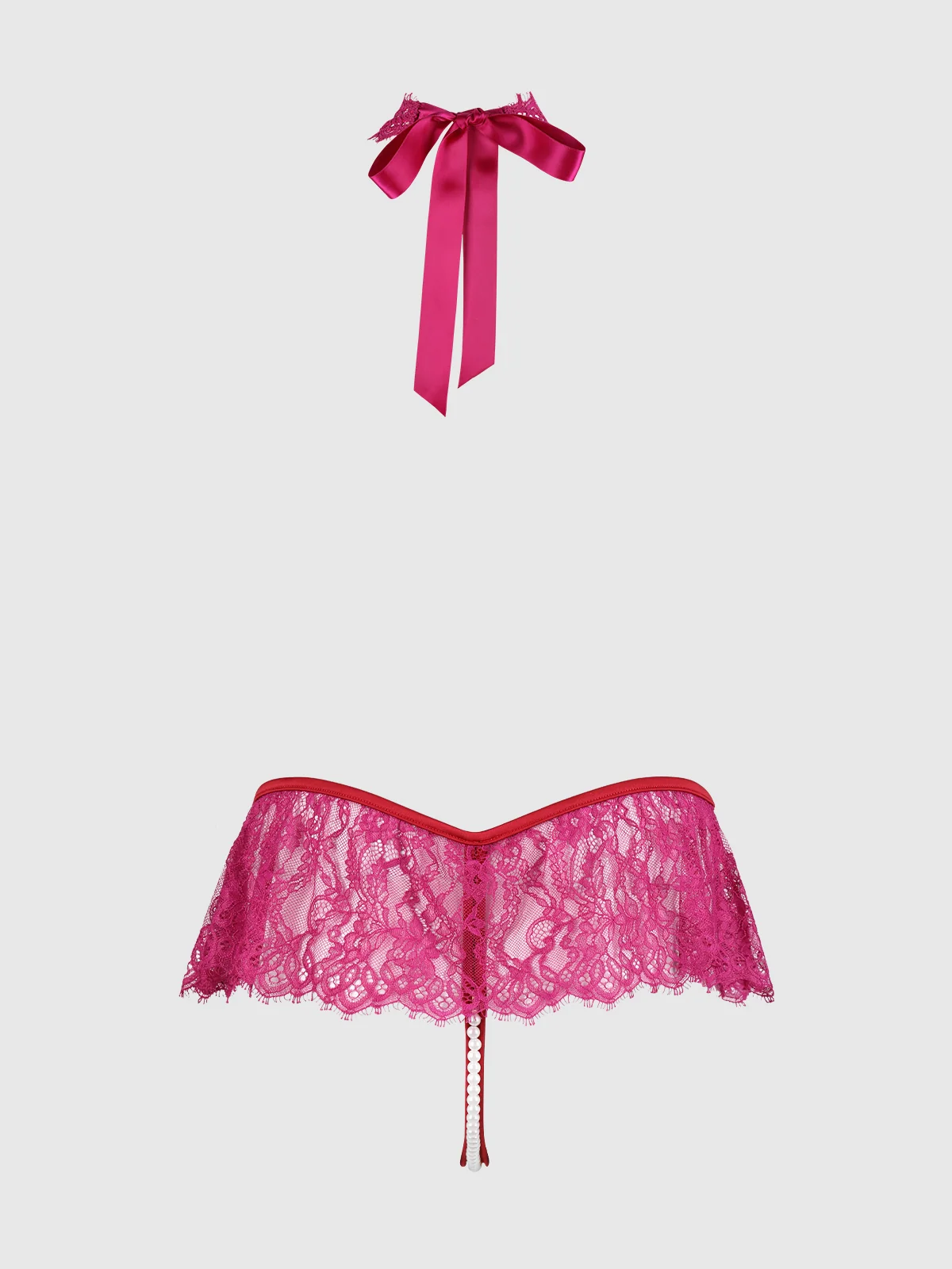 Rosalind Lace Crotchless & Pearl Teddy in Crimson Red Raspberry