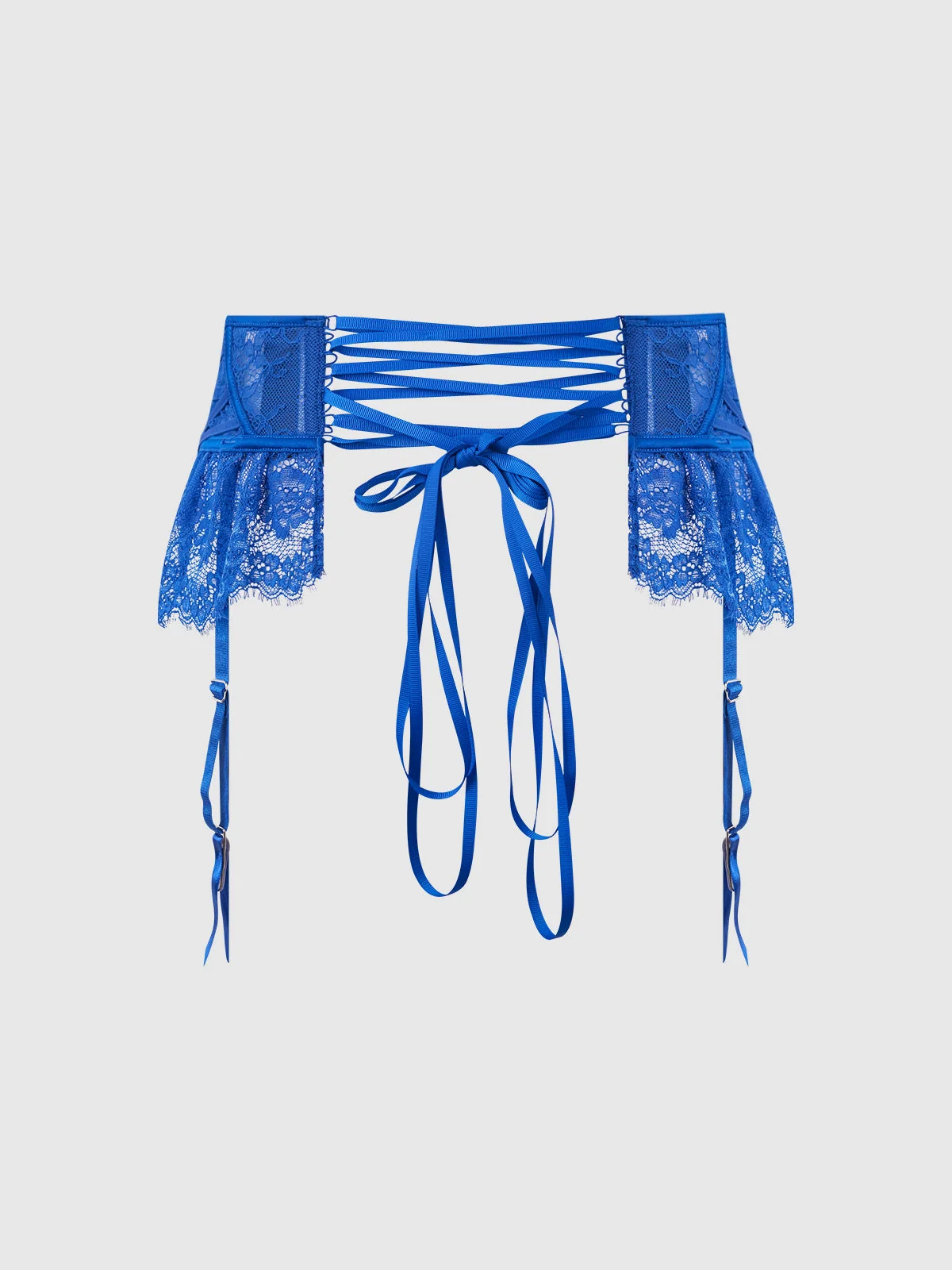 Adelaide Satin & Lace Garter Belt in Cobalt Blue