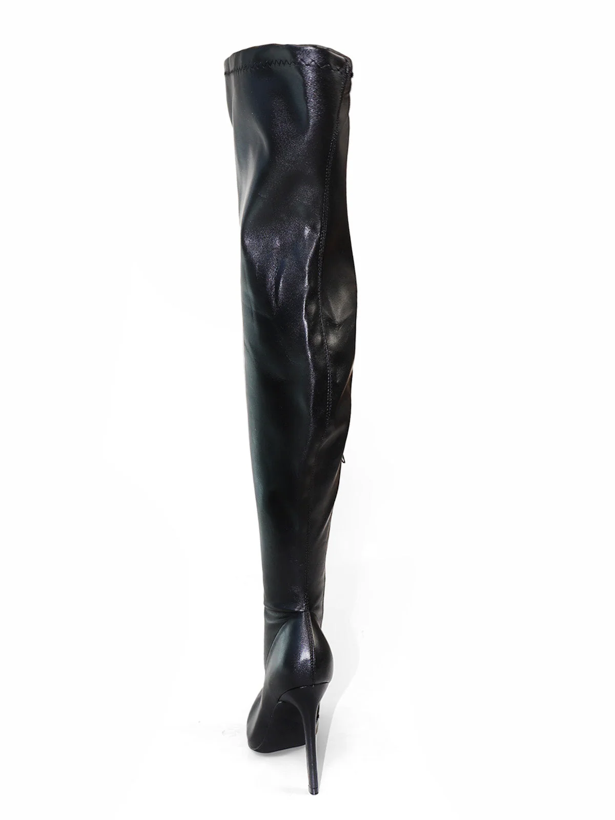 Gisele Stretchy Over-the-Knee Heeled Boots in Black PU