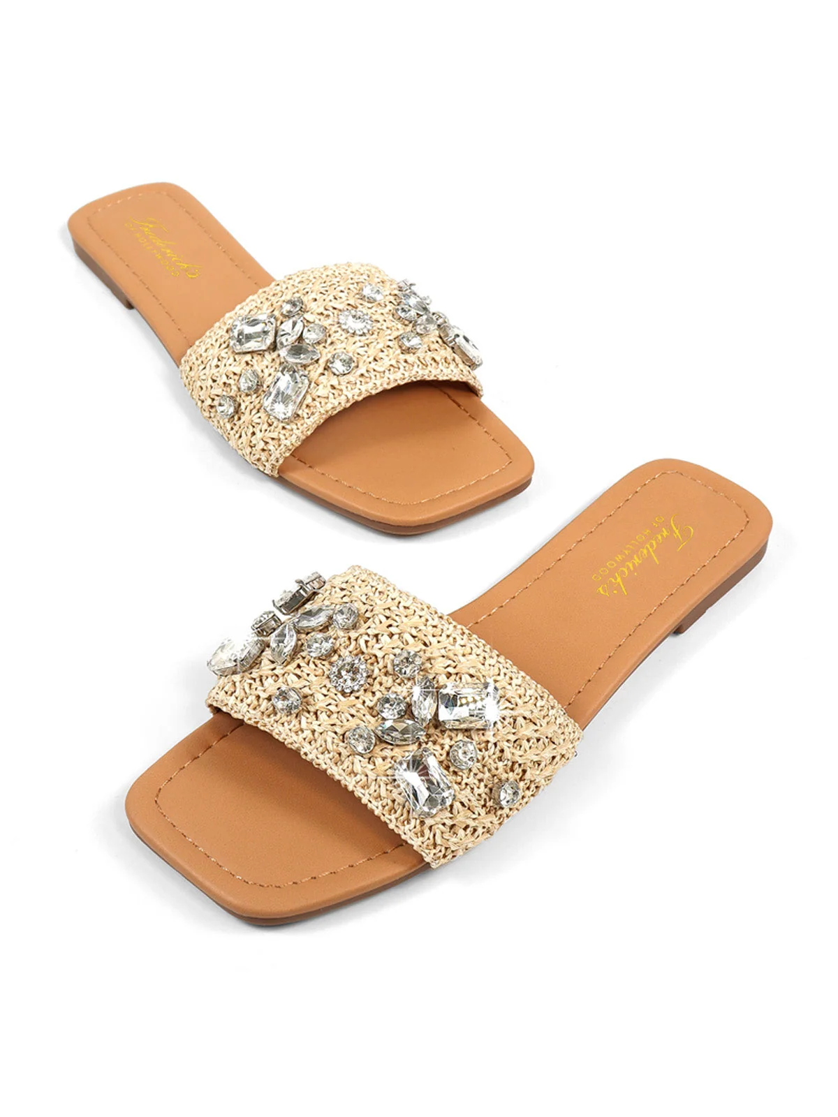 Valli Rhinestone Sandal in Beige with Breezy Raffia