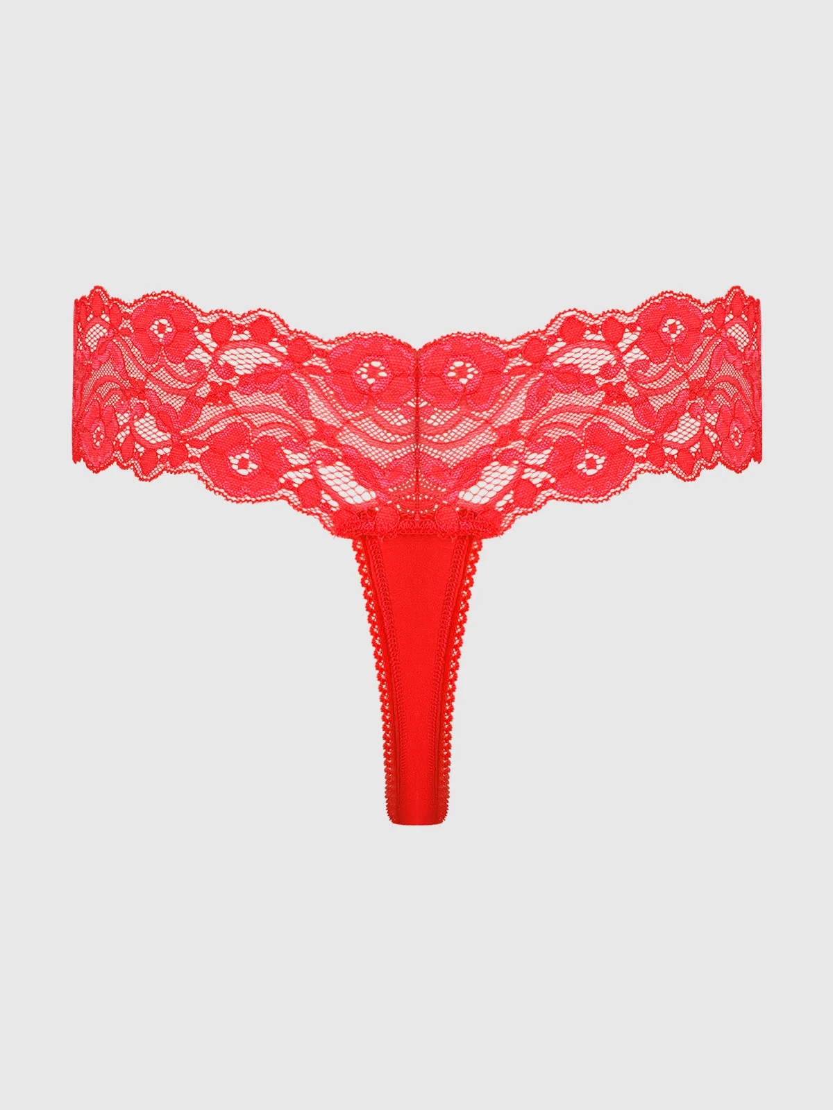 Bridget Stretch Cotton and Lace Thong in Barbados Cherry