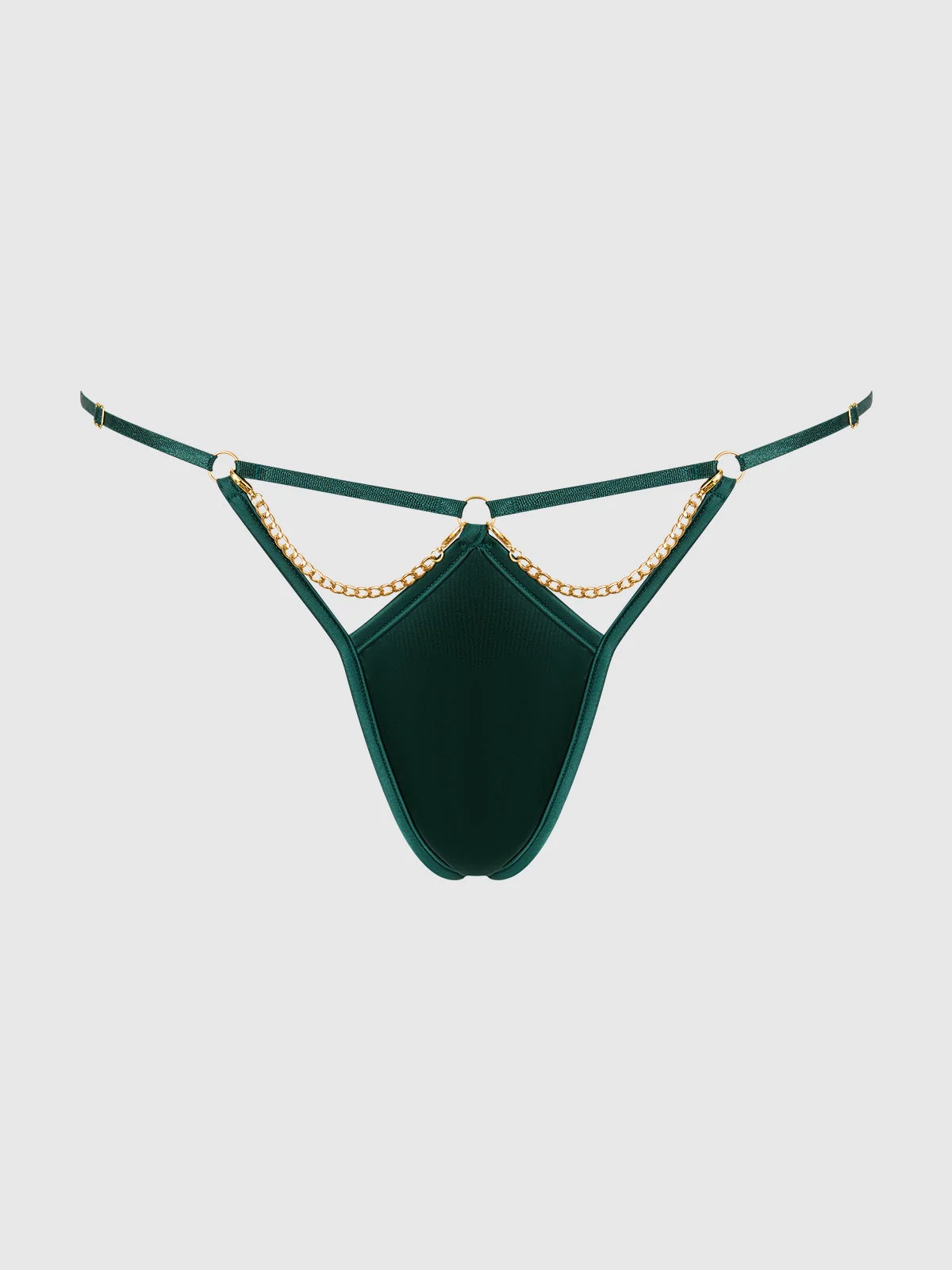 Emery Liquid Satin and Chain G-String in Emerald