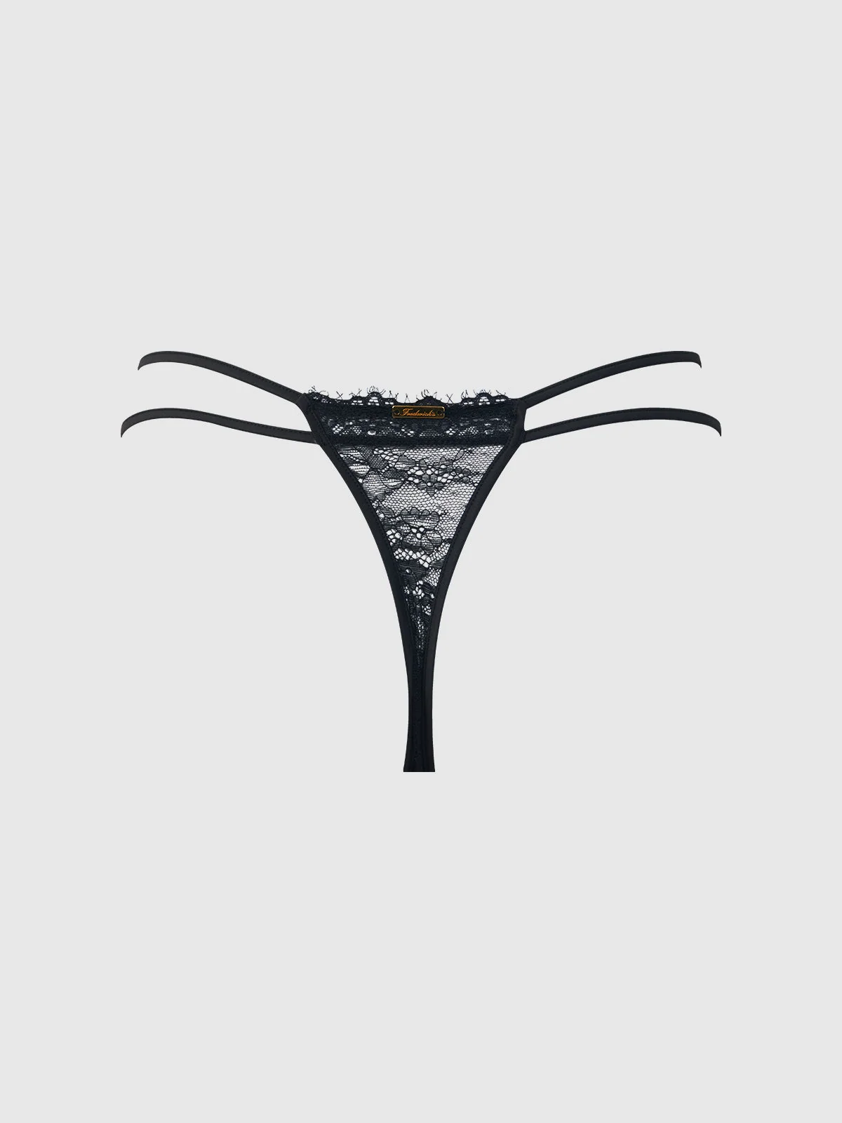 Rosalind Satin Double Banded Lace Thong in Black
