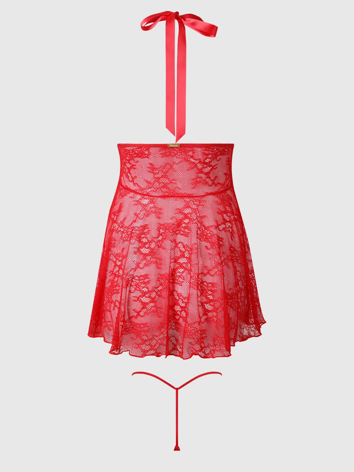 Marilyn Monroe Lace Halter Babydoll Set with Satin Neck Tie