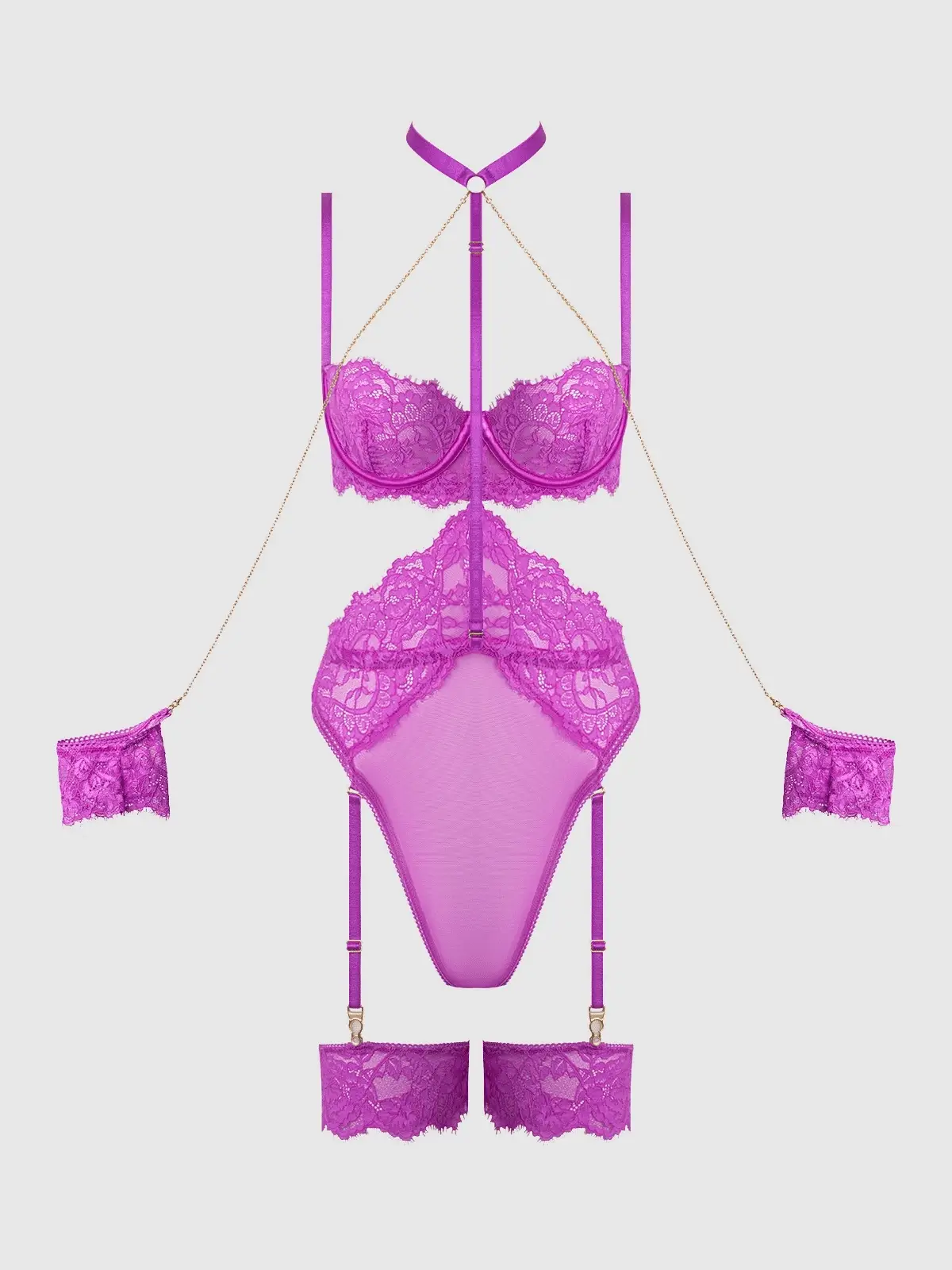 Arianna Fuchsia Teddy with Chain Detail and Thigh Garters