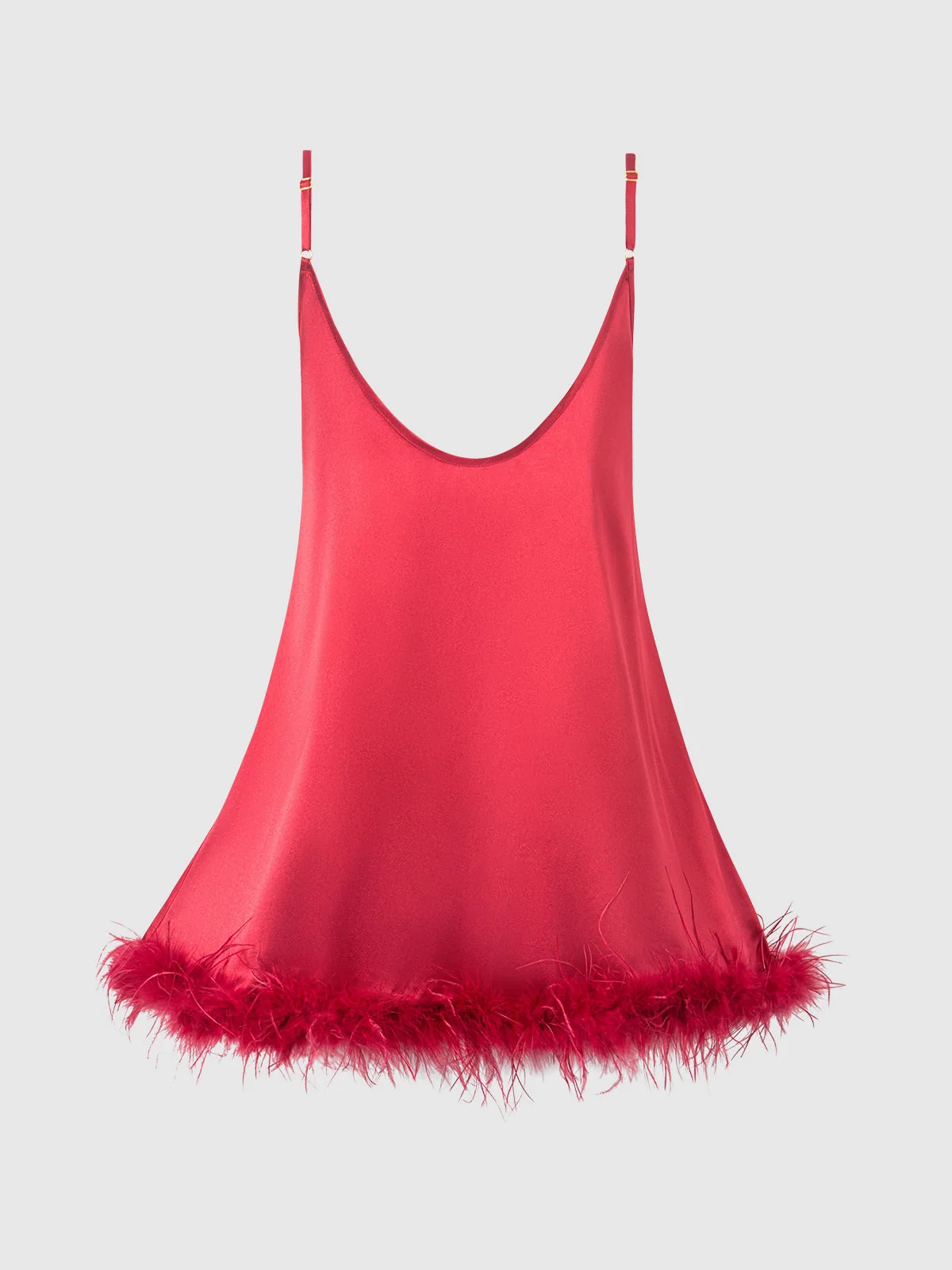 Scarlett Satin and Feather Sleep Slip in Crimson Red