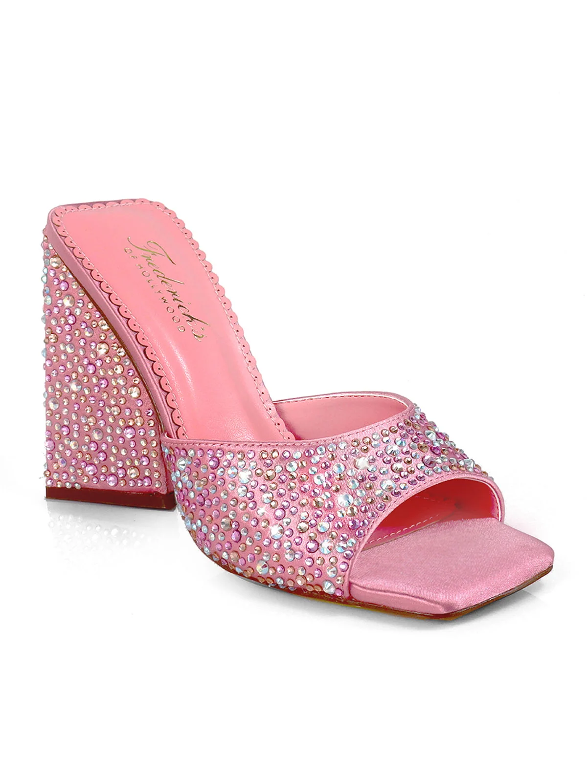 Darlene Mule Pink Satin Rhinestone Heels