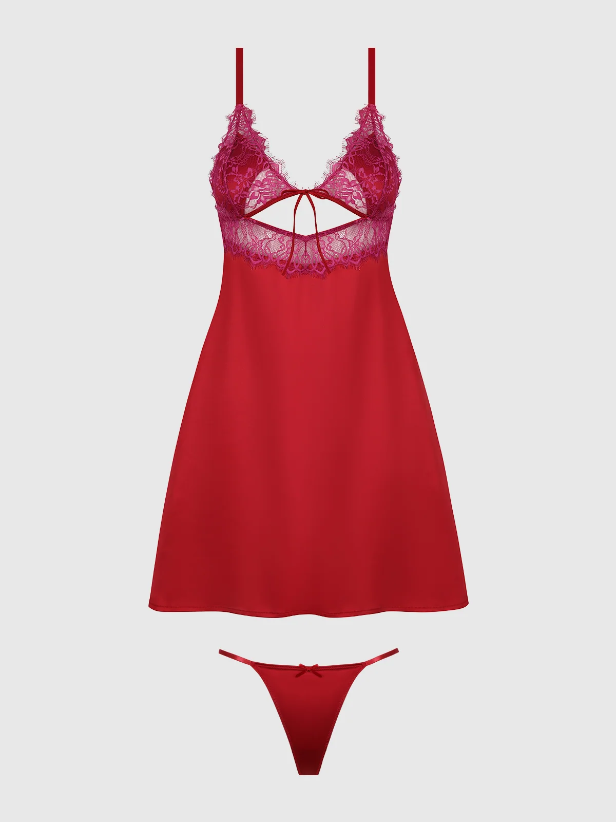 Rosalind Babydoll Set in Lace and Satin with Matching G-String