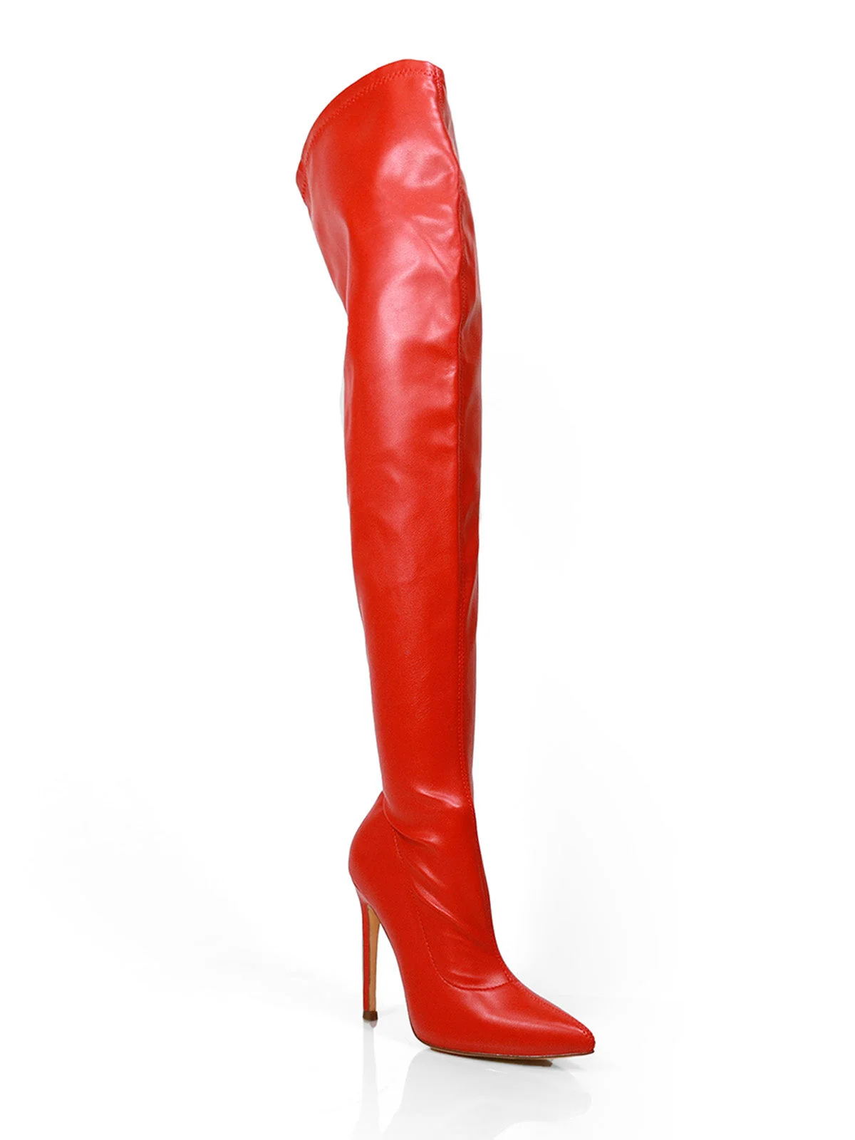 Gisele Stretchy Overknee Heeled Boots in Red PU