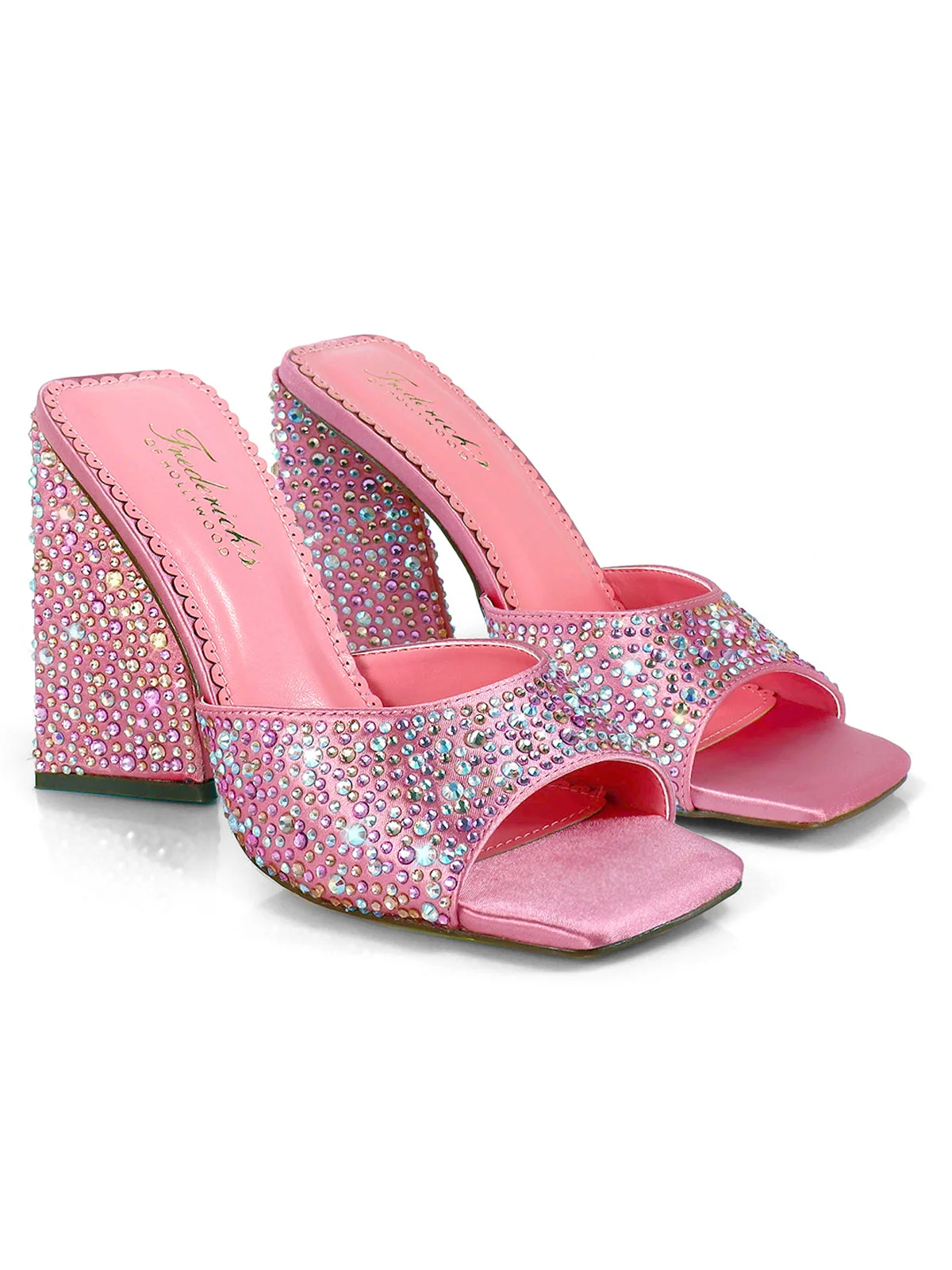 Darlene Mule Pink Satin Rhinestone Heels