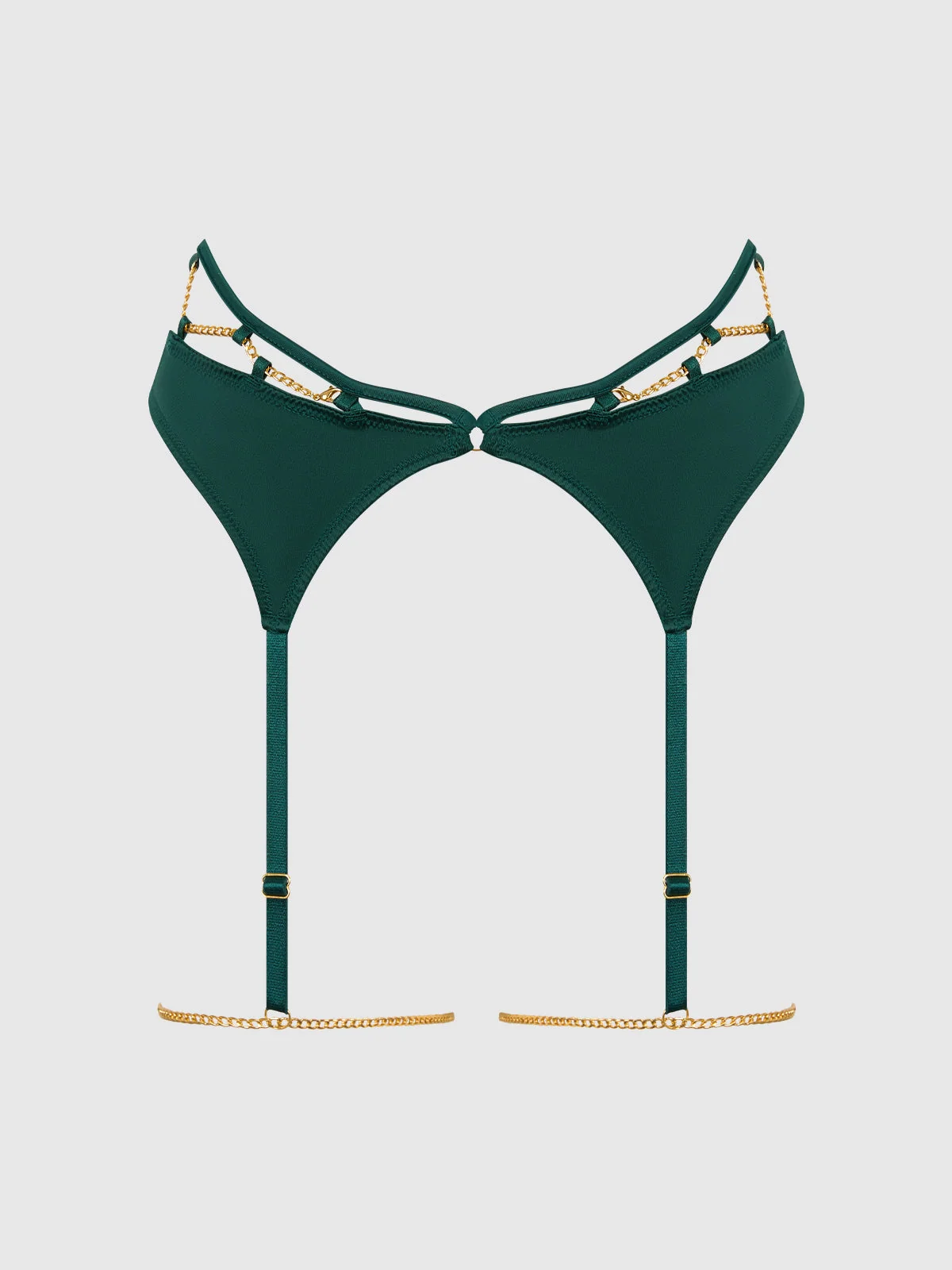 Emery Liquid Satin & Chain Thigh Garter Belt in Emerald