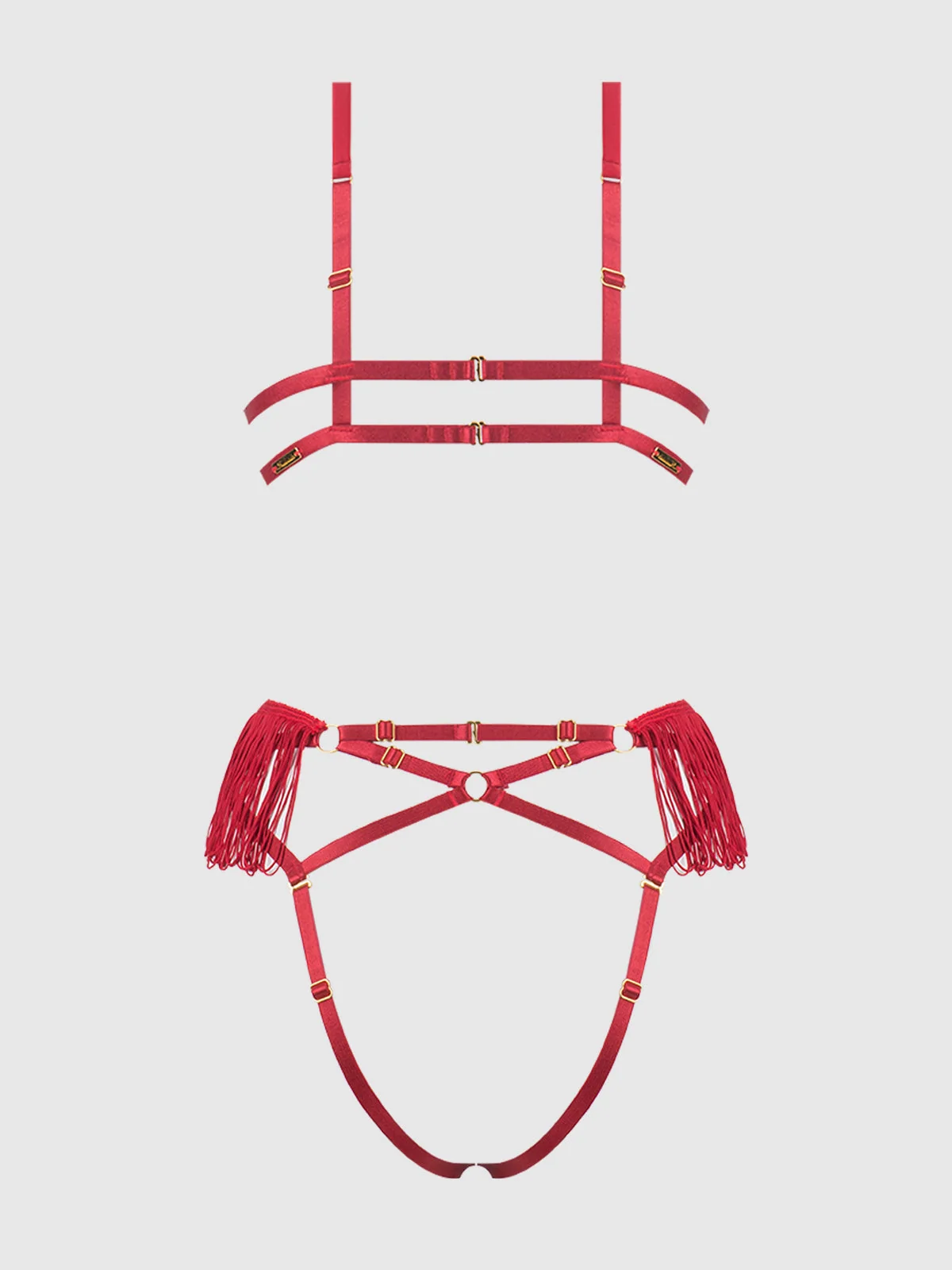 Hendrix Faux Leather & Fringe Crotchless Teddy in Crimson Red