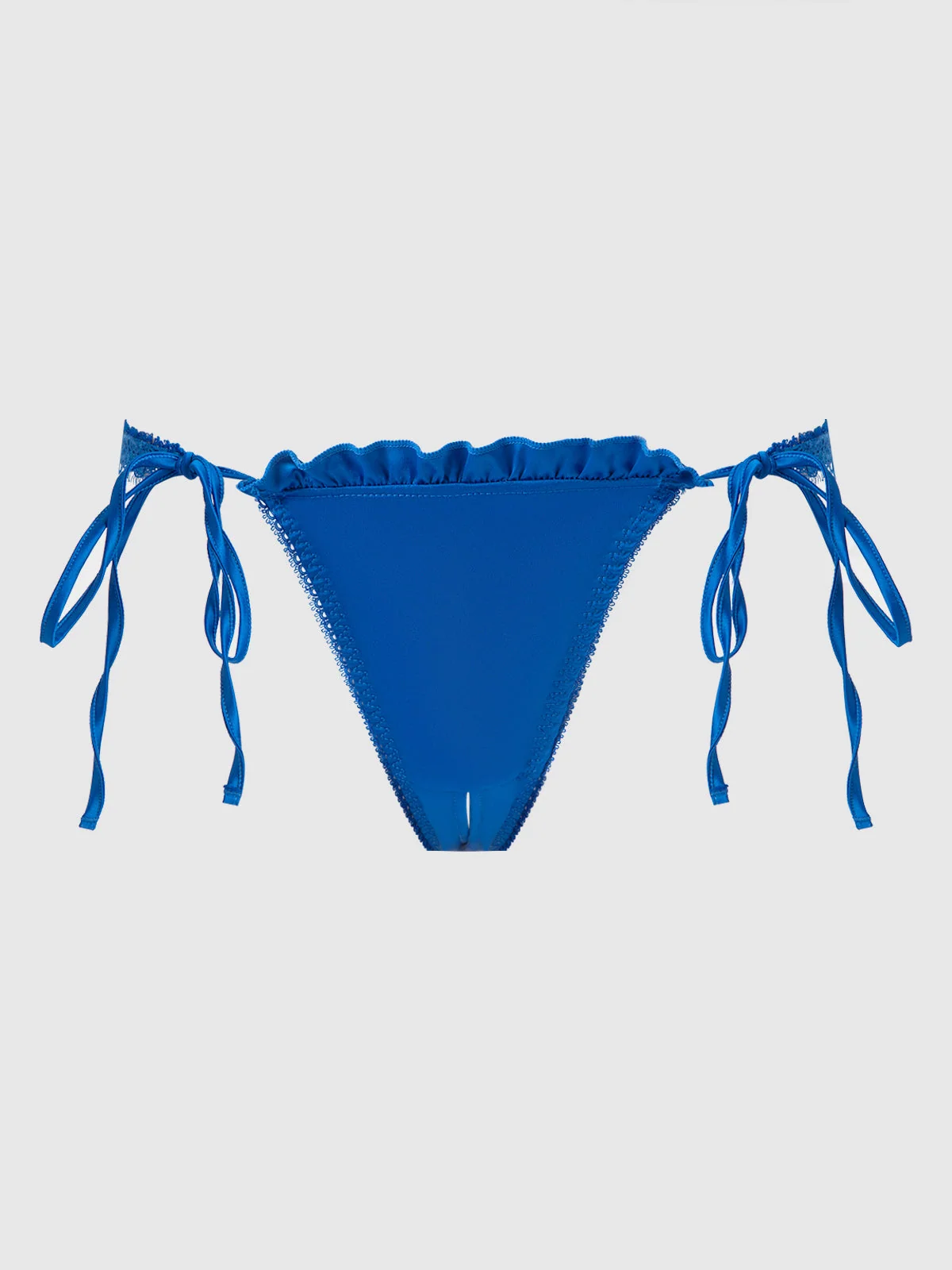 Adelaide Satin & Lace Crotchless Tanga in Cobalt Blue