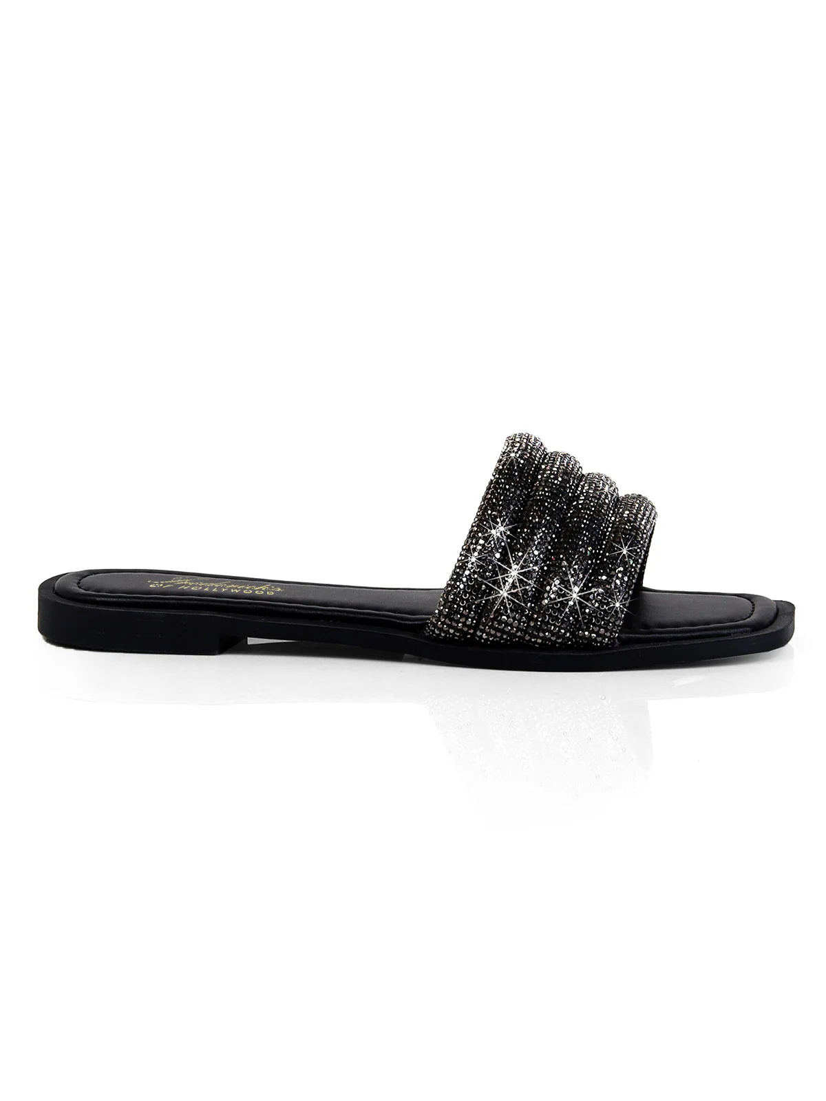 Jennifer Rhinestone Slide Sandals in Black