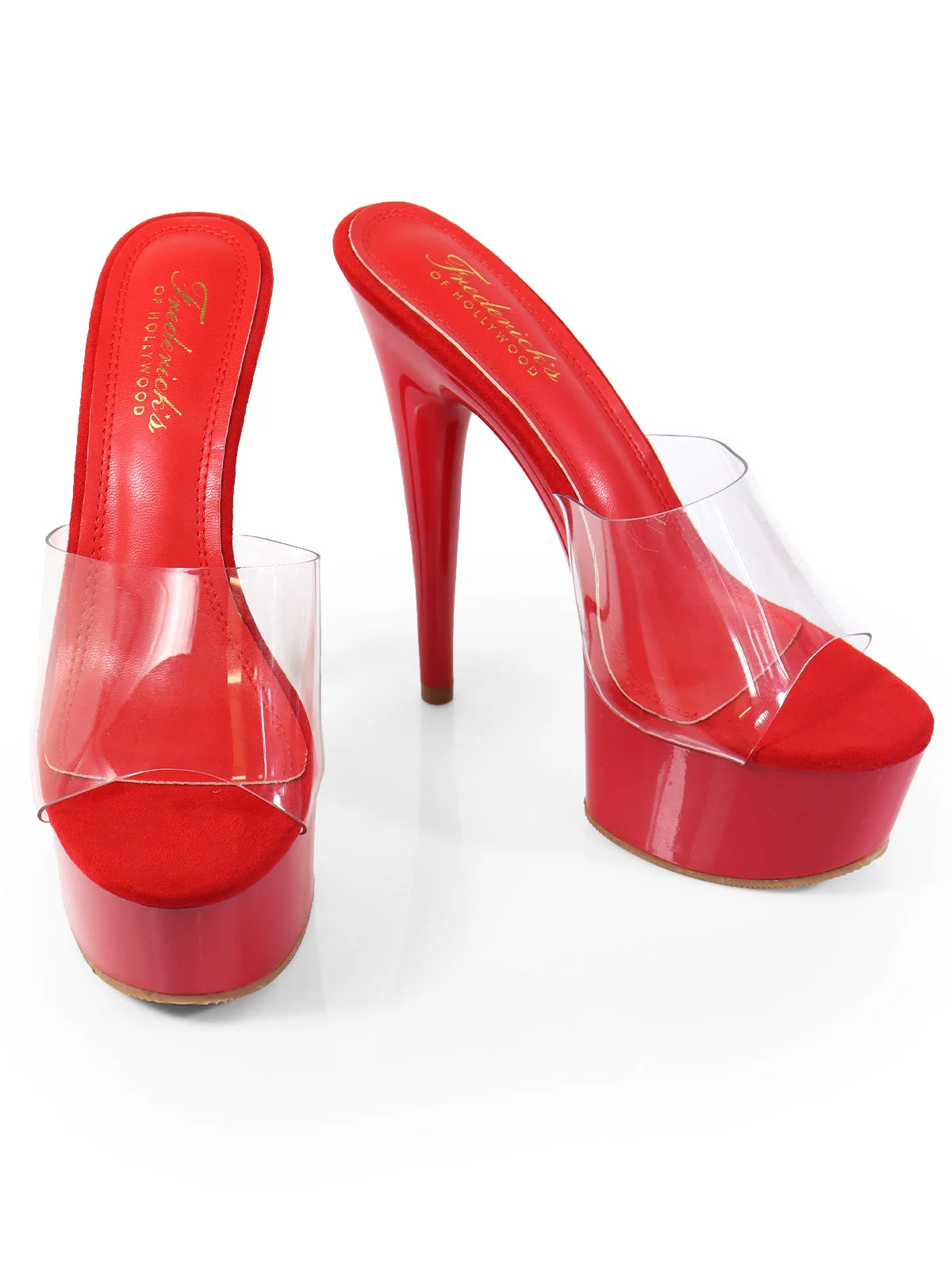 Candy High Platform Heels in Red with Clear Strap