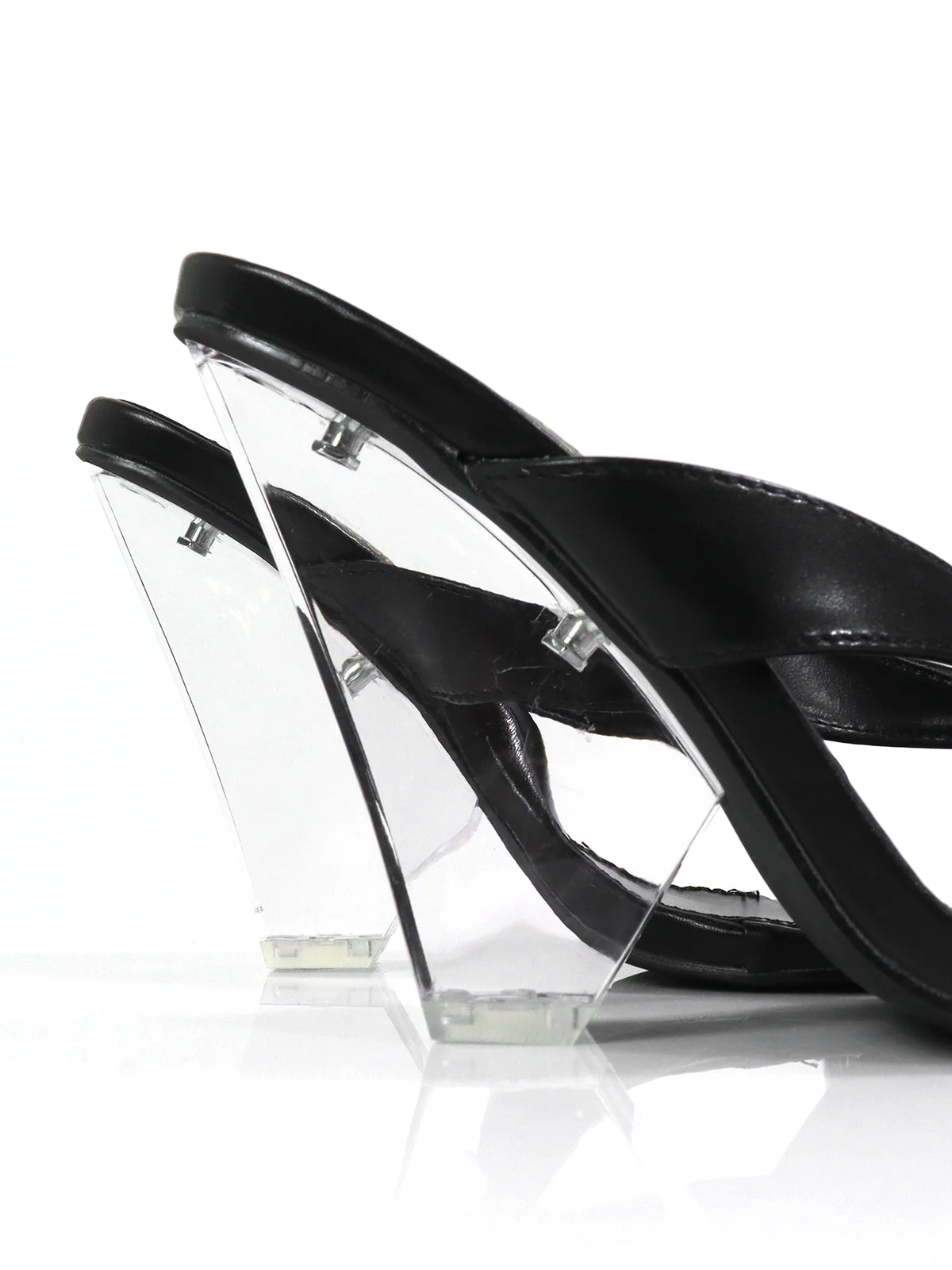 Leila Thong Heel Clear Wedge in Black