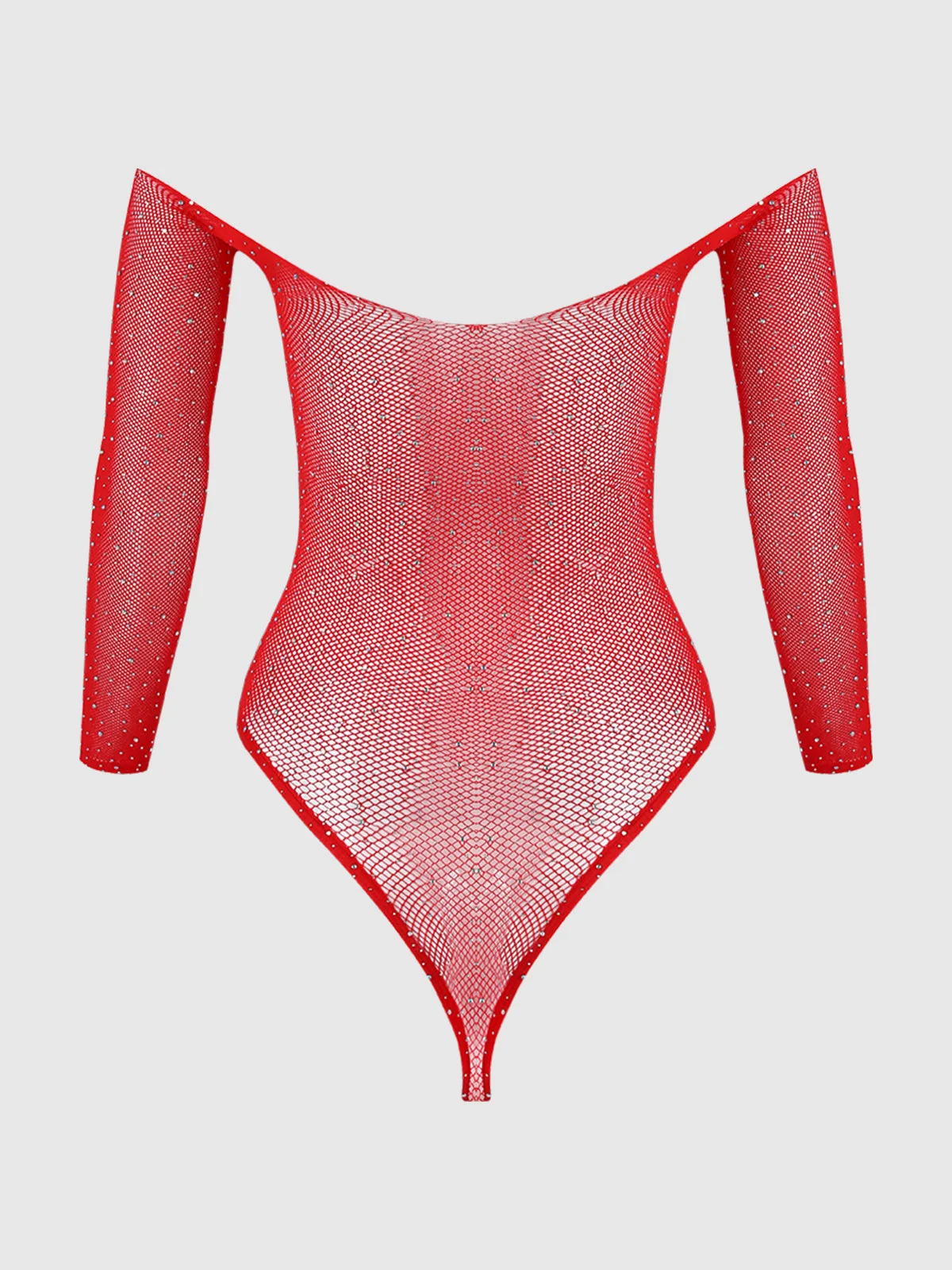 Fine Fishnet & Rhinestone Long Sleeve Teddy Bodystocking