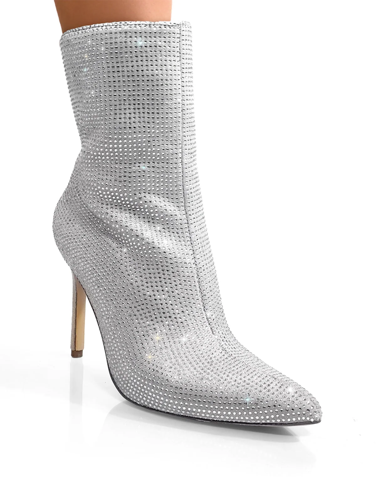 Nadia Rhinestone Booties in Silver with Sparkling Embellishments