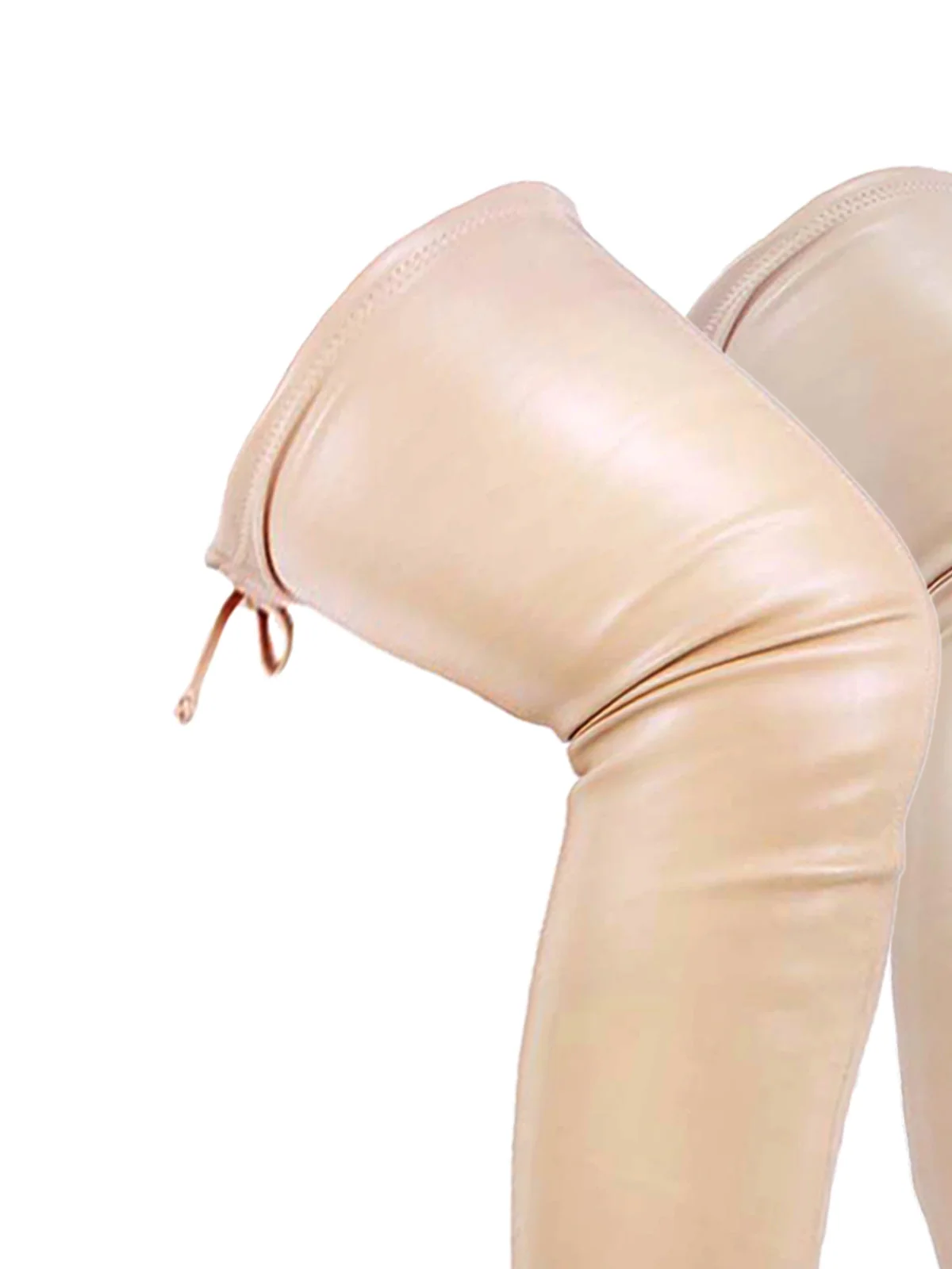 Heidi Stretch Over-the-Knee Boots in Nude Suede with Tie-Back Detail