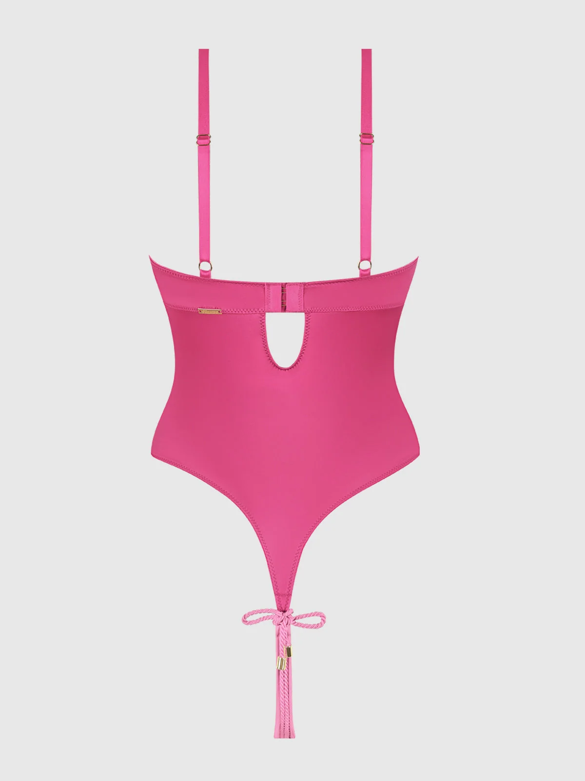 Nadya Liquid Satin & Rope Crotchless Teddy in Raspberry