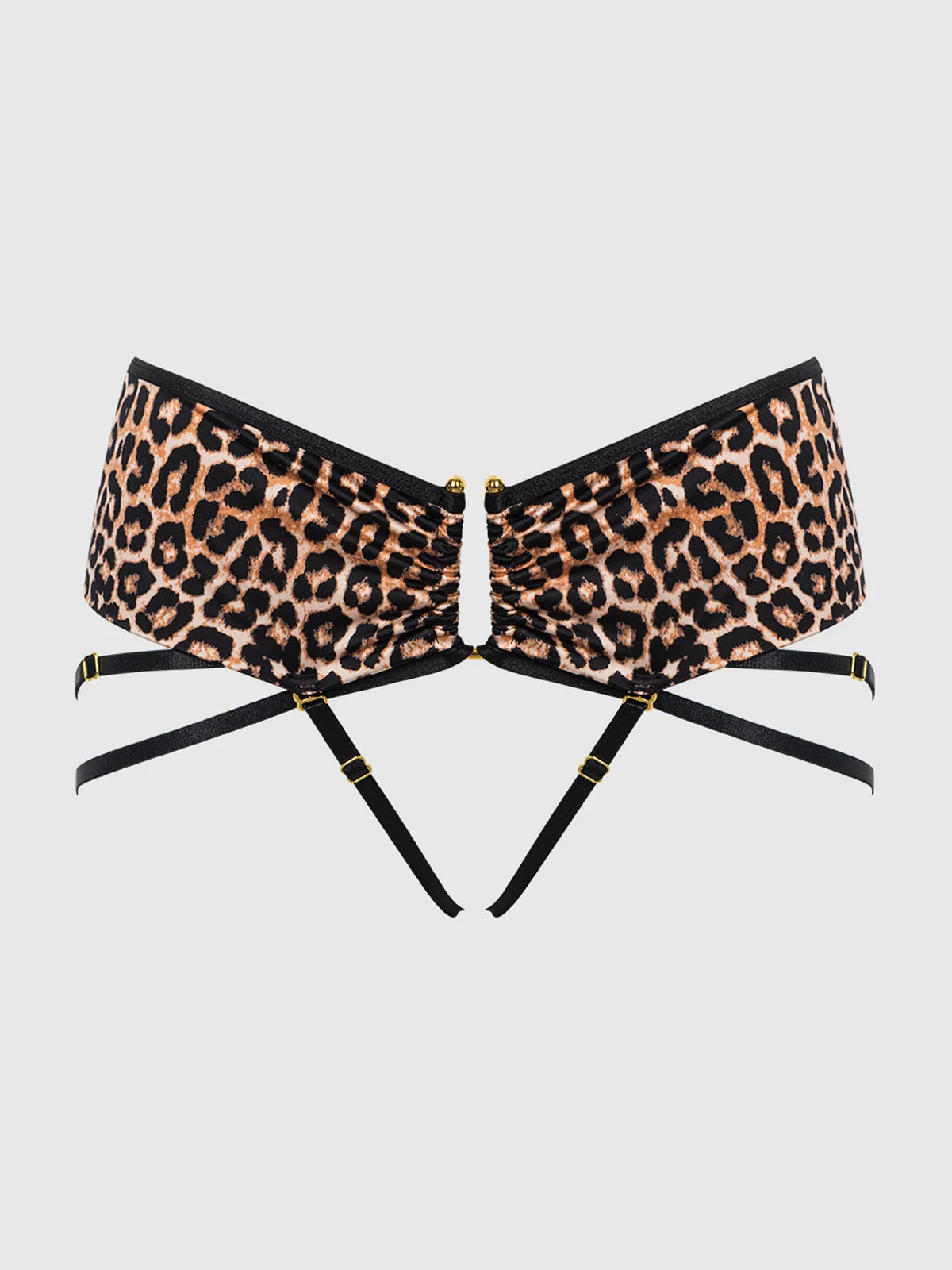 Raven Crotchless Strappy U-Hook Panty Leopard Black