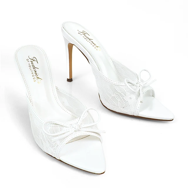 Lacey Pointed Toe Heels in White with Lace and Bow