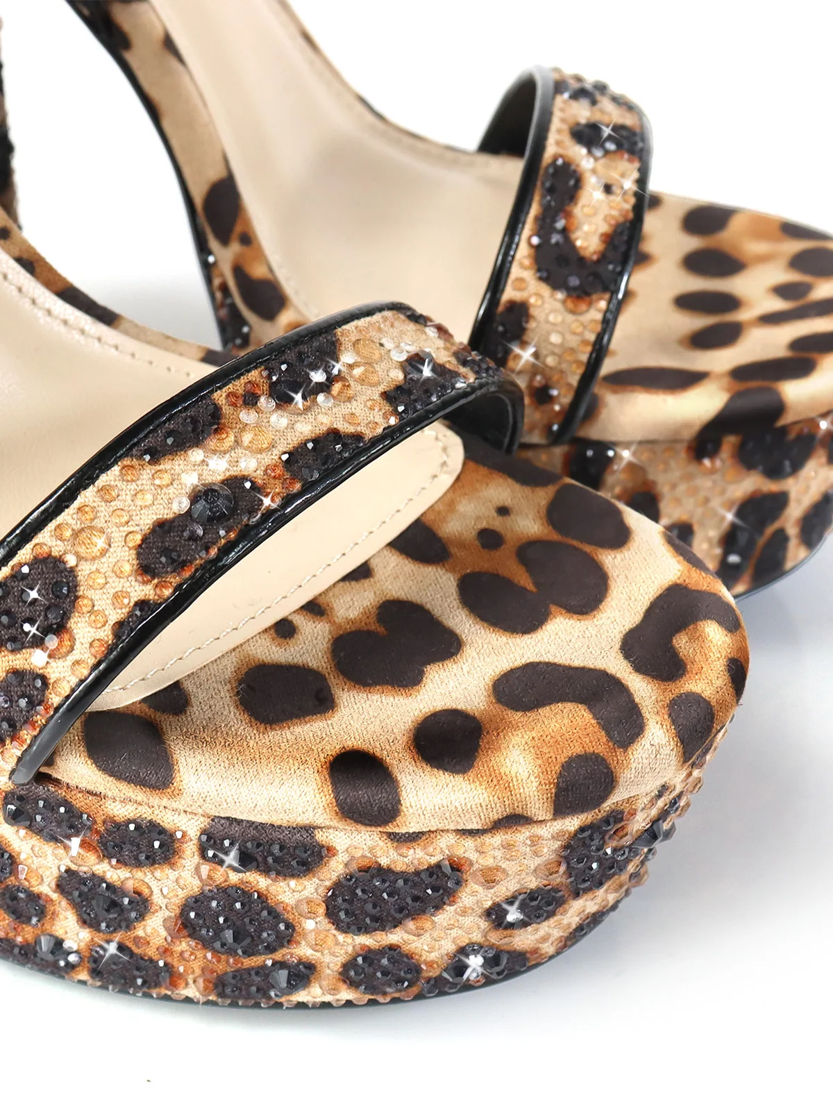 Fabiosa Rhinestone Open Toe Platform Heel in Leopard