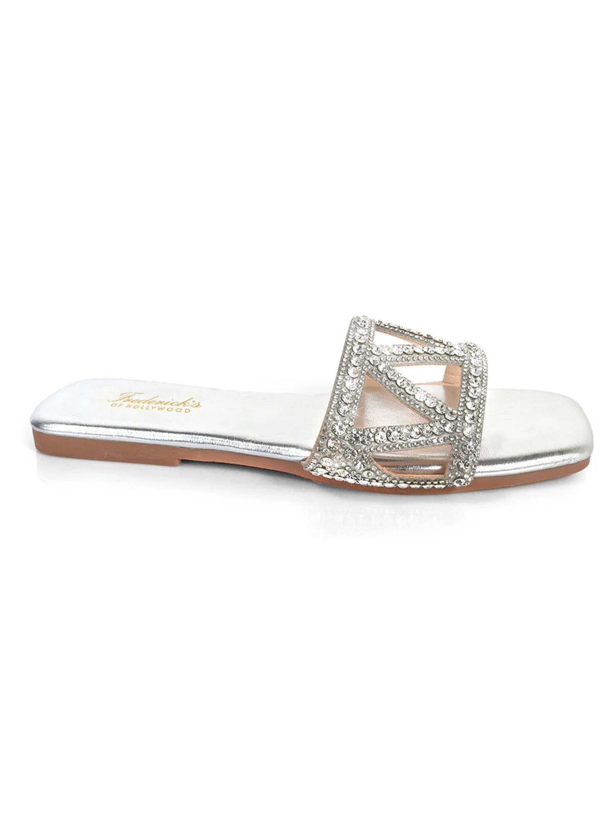 Lucy Rhinestone Flat Sandal in Silver with Square Toe