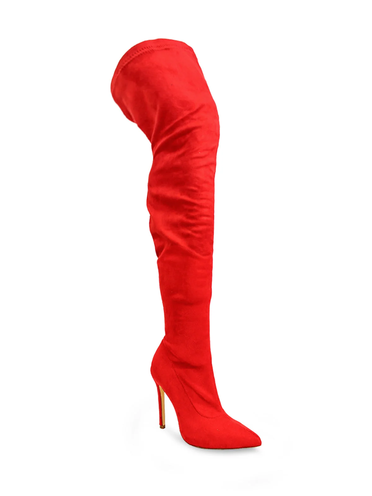Gisele Stretchy Over-the-Knee Heeled Boots in Red