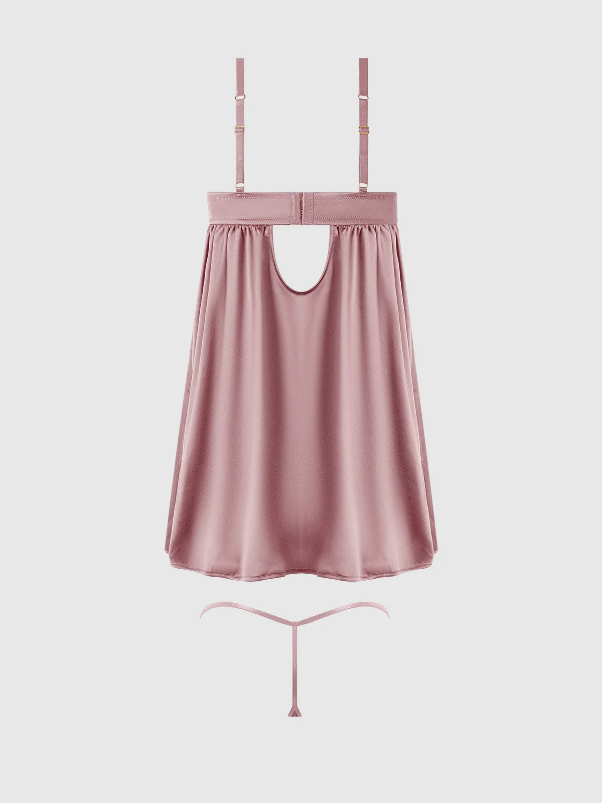 Petra 缎面与网纱无衬里束身罩杯娃娃装套装（Mauve）