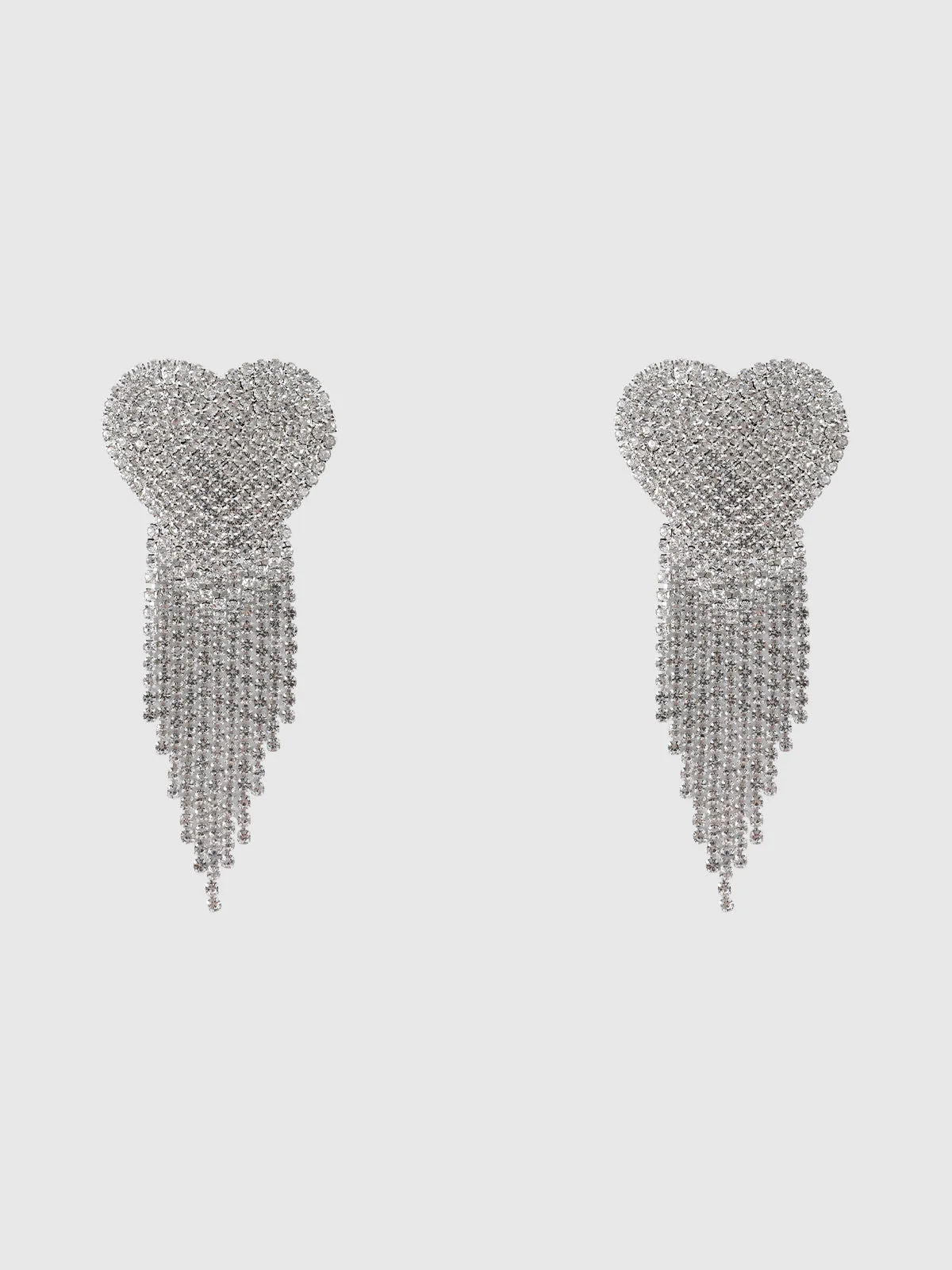 Ziggy Rhinestone Fringe Heart Pasties in Silver