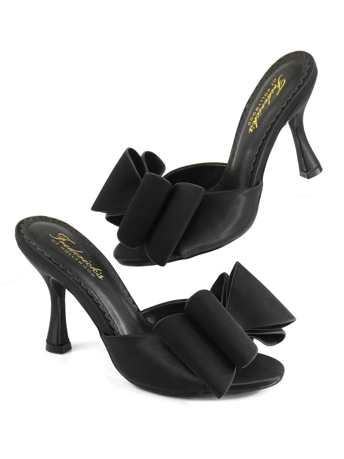 Fredericks Nana Open-Toe Bow Mule Kitten Heel Sandal in Black