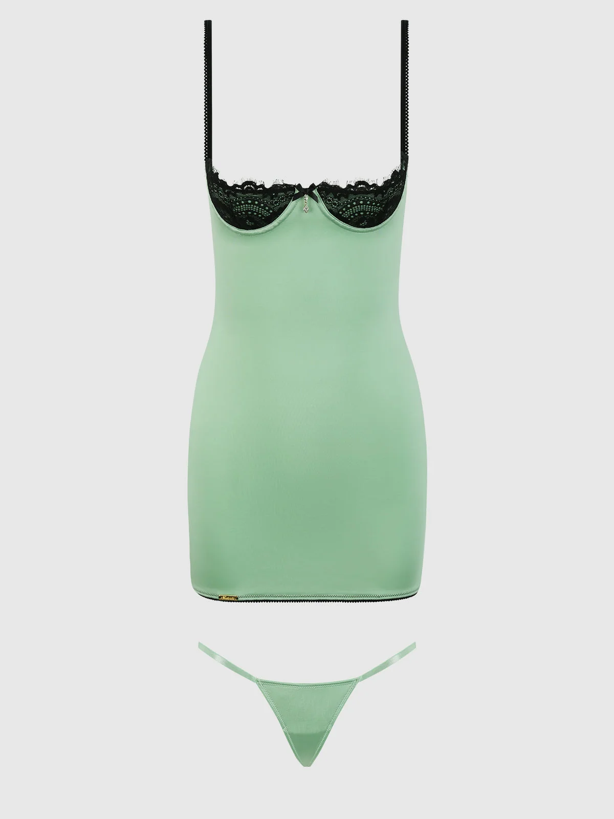Lexi Lace Open Cup Strappy Back Chemise in Regal Mint and Black