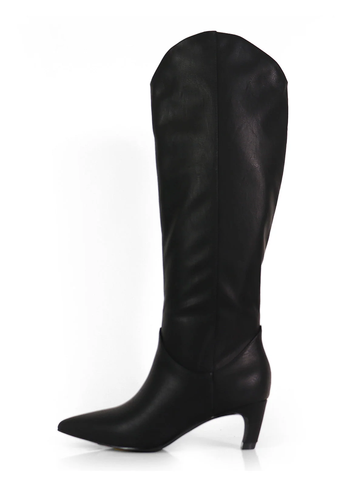 Shirley Cowboy Boots in Black PU with Kitten Heel