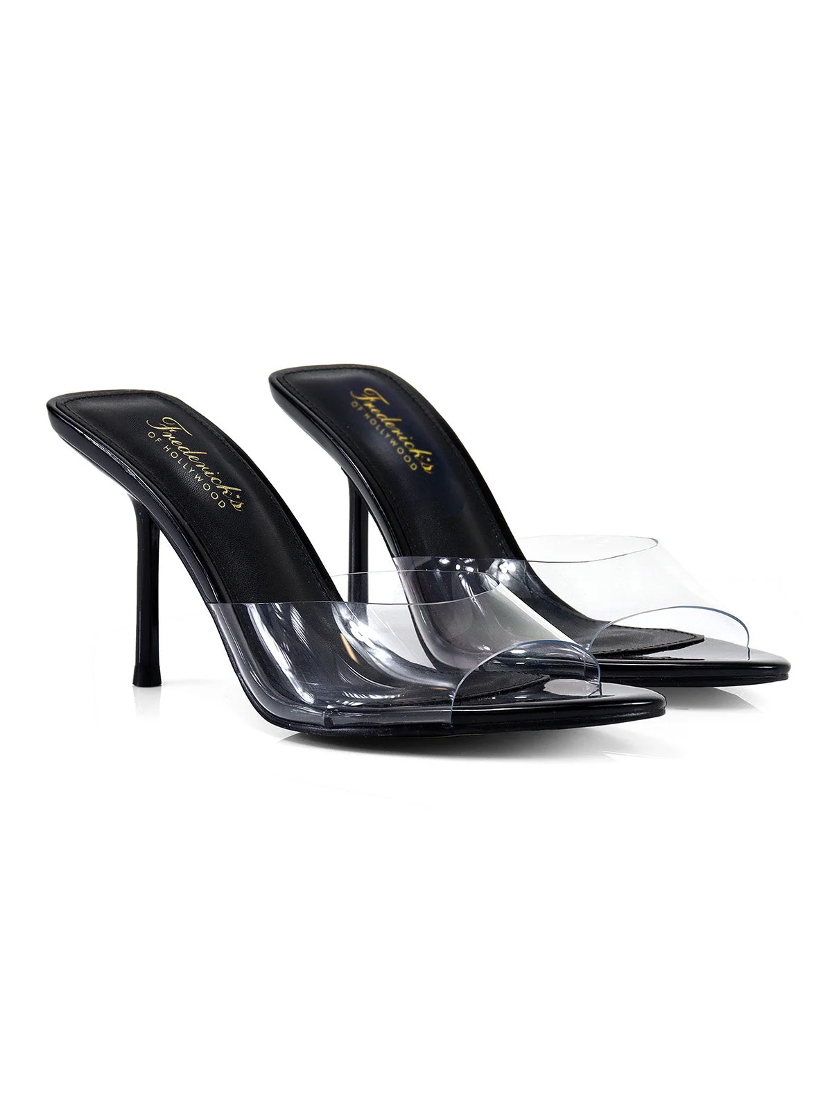 Shanya Mule Clear Peep Toe Heels in Black