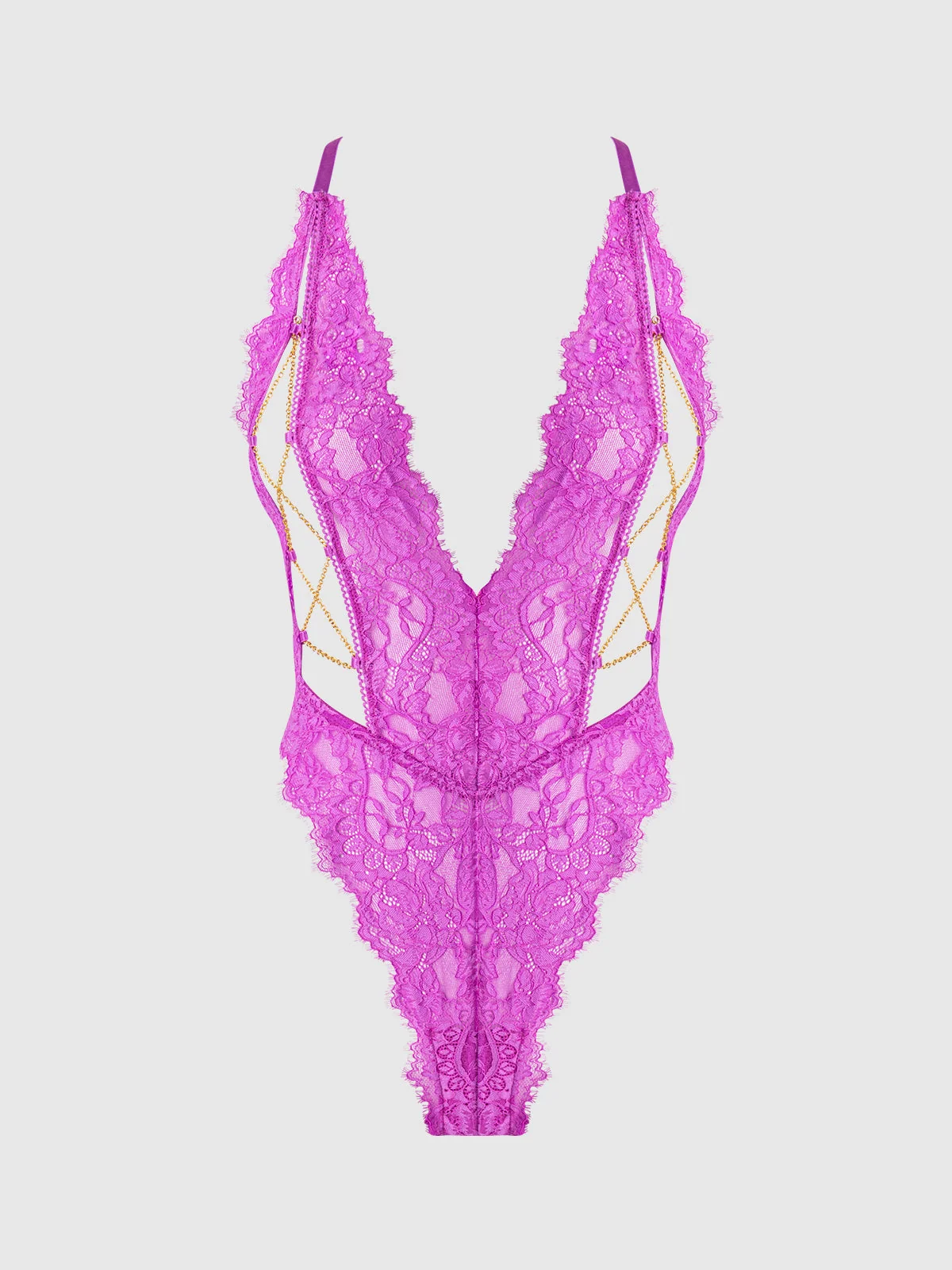 Arianna Lace & Chains Plunge Teddy in Fuchsia Pink
