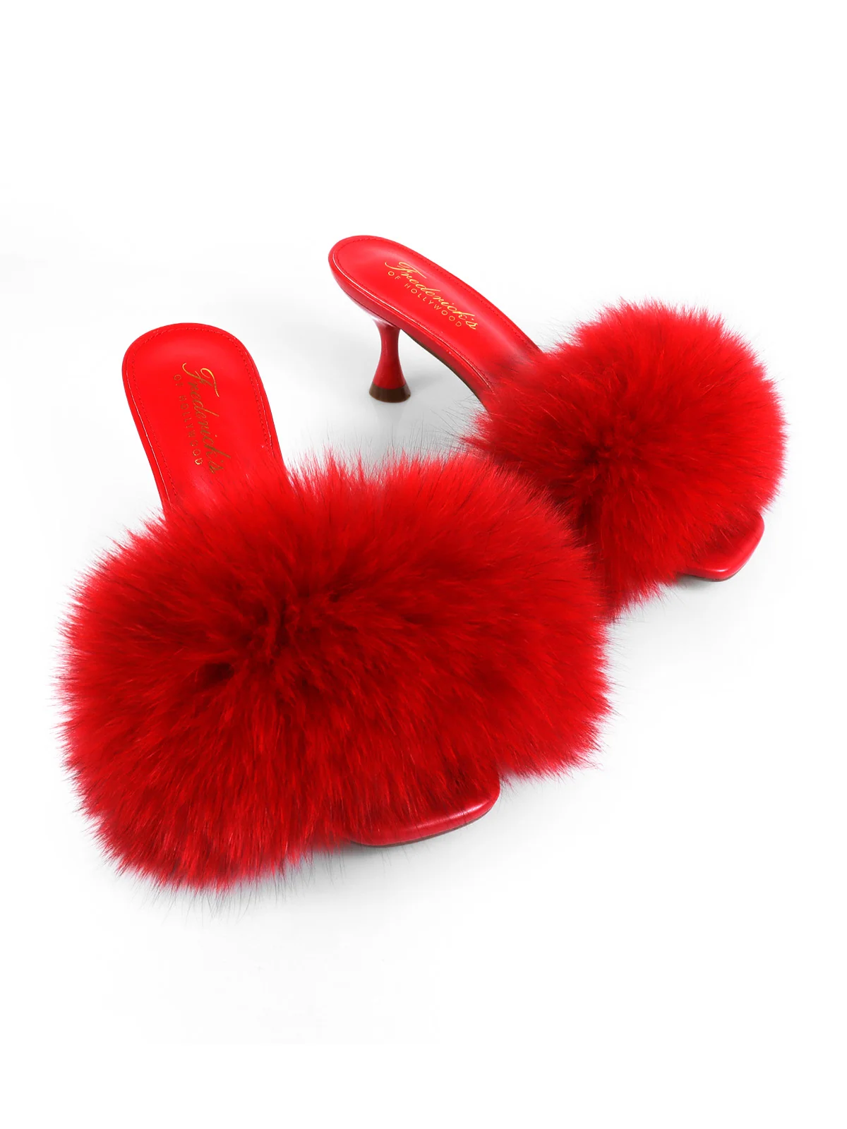 Purr Square Toe Fur Heel in Red