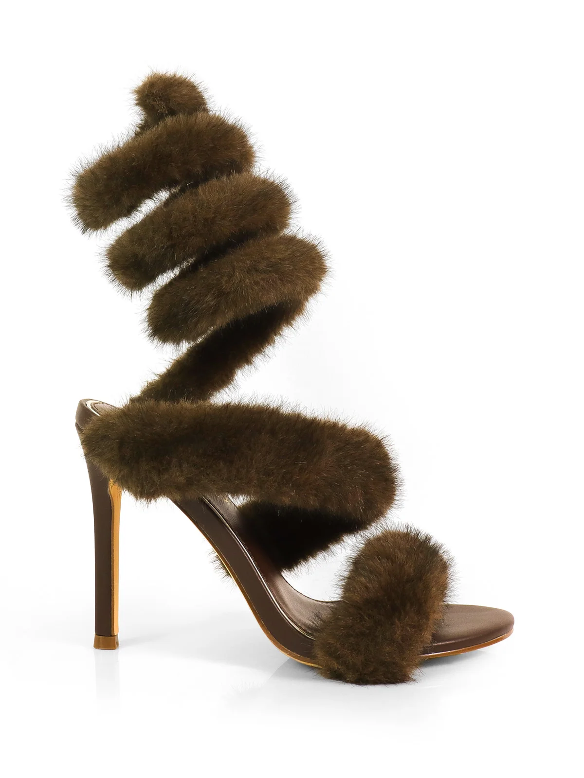 Allure Fluffy Stiletto Sandal in Brown