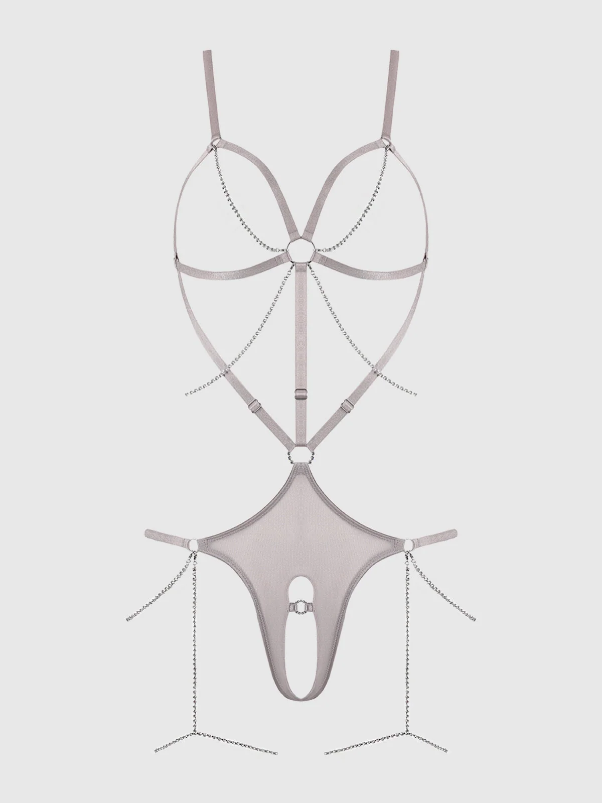 Pia Shine Mesh Open Cup and Crotchless Rhinestone Teddy