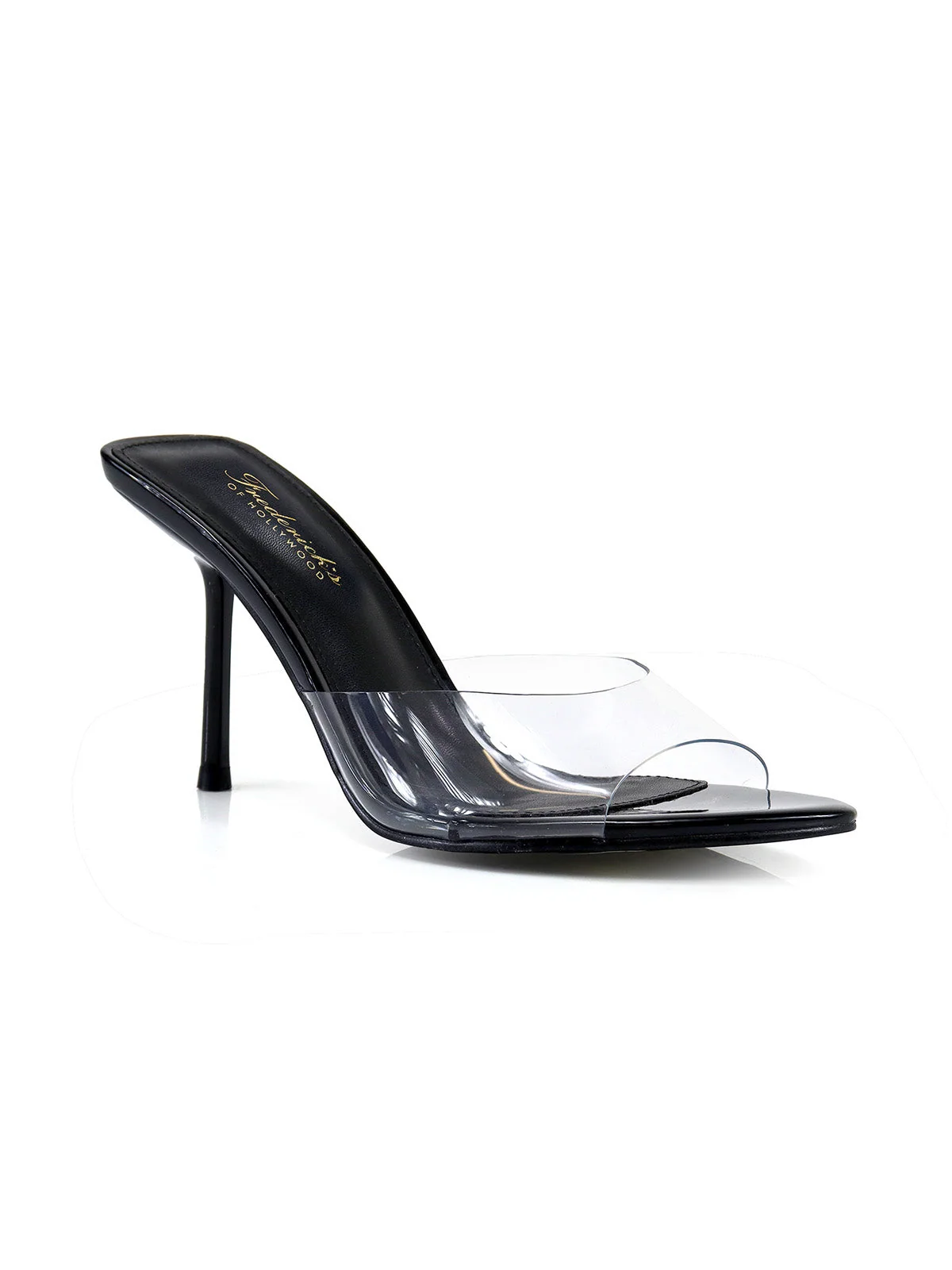 Shanya Mule Clear Peep Toe Heels in Black