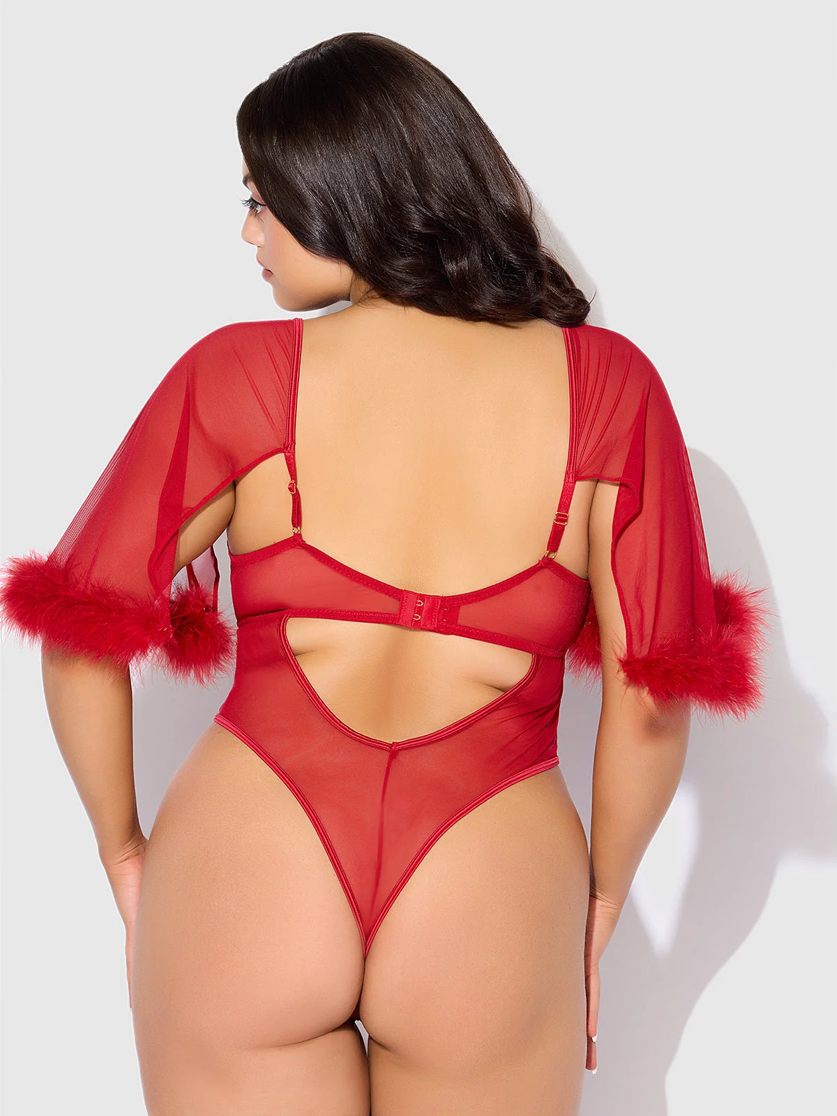 Scarlett Bell Sleeved Marabou 深红色连体衣
