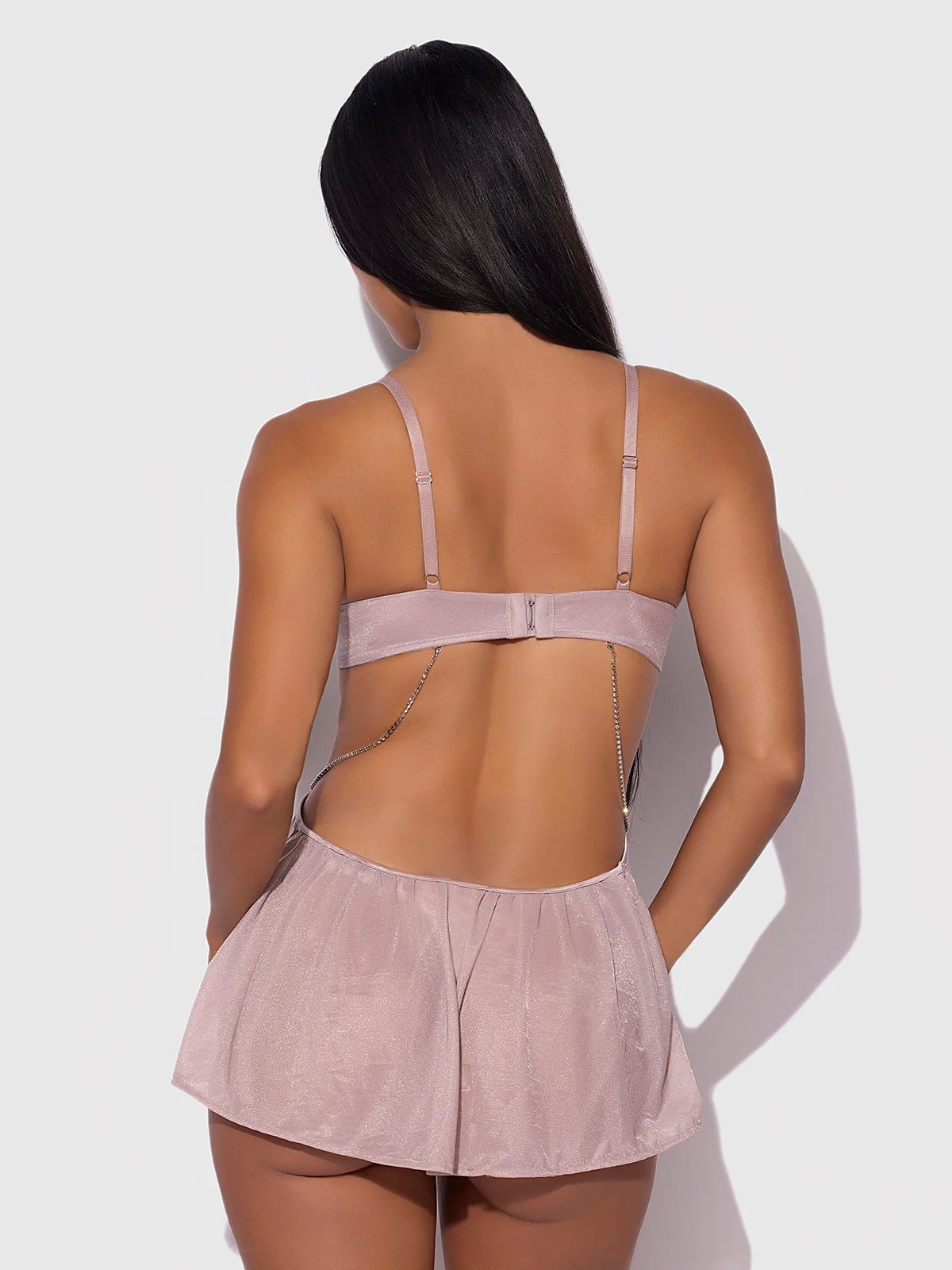 Pia Shine Mesh Babydoll Set with Rhinestone Side Cutouts